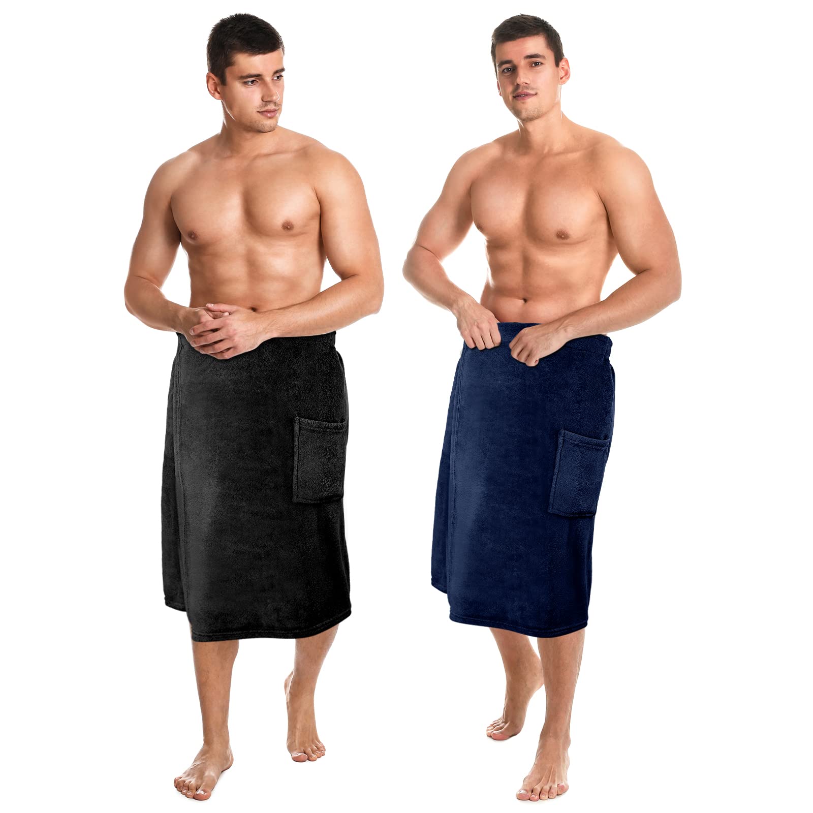 Tudomro 2 Pcs Mens Bath Wrap Towel Medium Shower Adjustable Terry Body Spa Towel with Pocket After Shower Wrap for Men Gift Spa