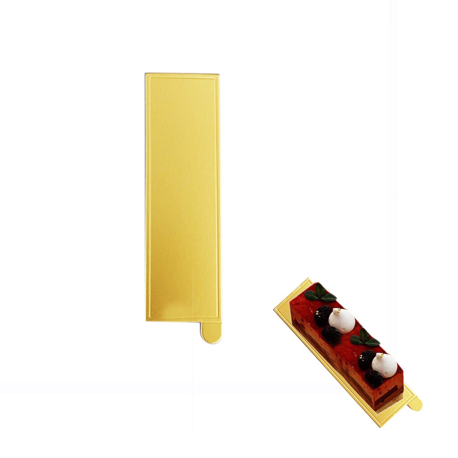 Proshopping 100 Pcs 5.12''X1.57'' Mini Cake Boards, Long Bar Rectangular Gold Mousse Cardboard Set, Cupcake Base, Dessert Displa