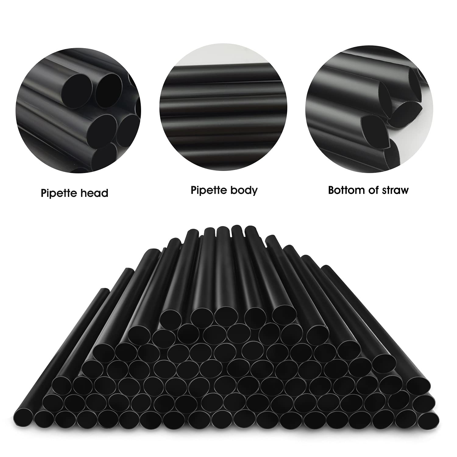 MYJIE 300 Pcs Black Boba Straws Jumbo Smoothie Straws Individually Wrapped Plastic Disposable Wide-mouthed Large Straws(0.43'' Wide X 9.45'' Long)