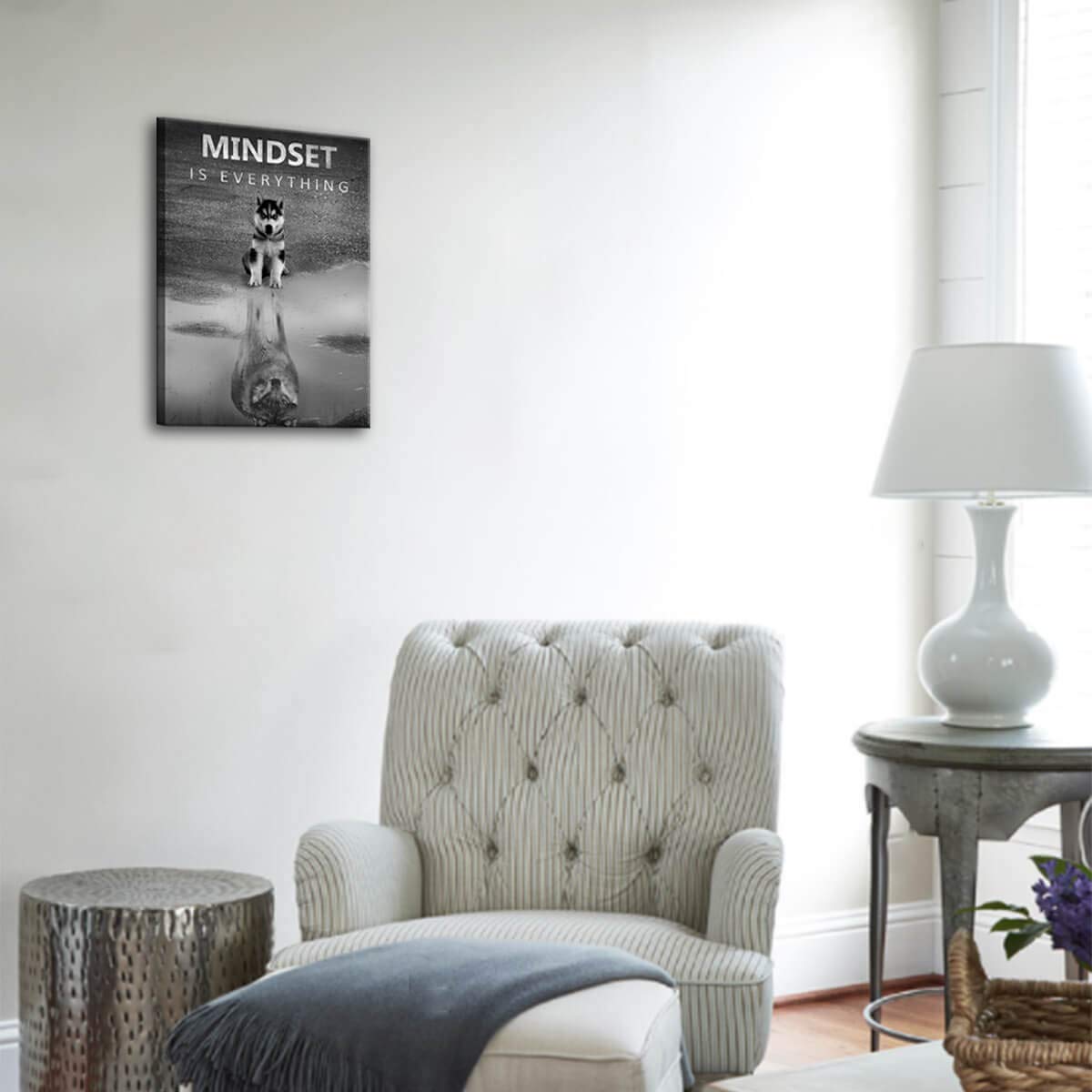 Modern Motivational Bedroom, Mindset Is Everything Inspirational Wall Art For Office Wolf Motto Artwork Wall Decor Black And Whi