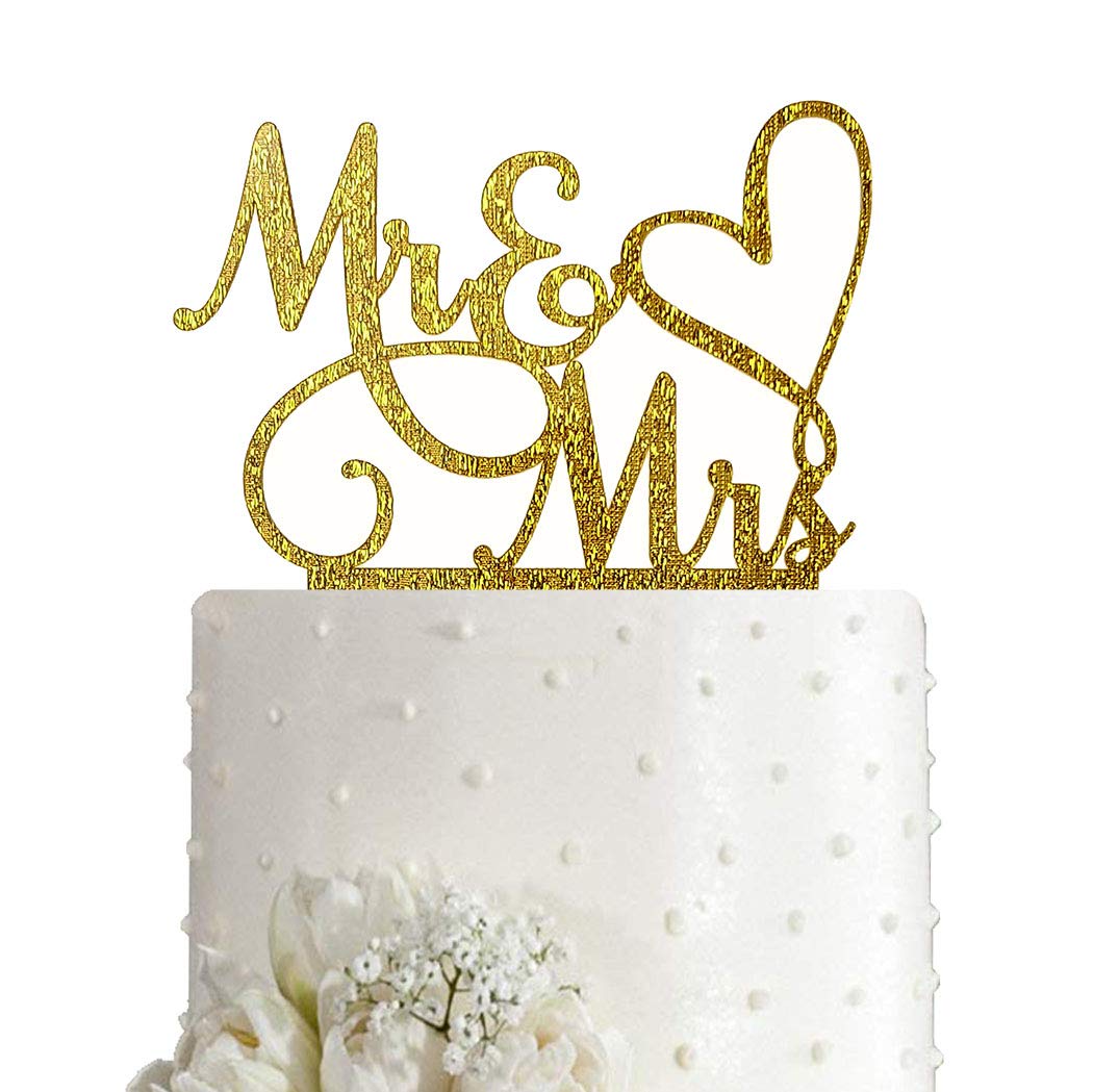 Aminjie Mr And Mrs Cake Topper, Bride And Groom Sign Wedding/Engagement Cake Toppers Decoration, Gold Glitter Acrylic