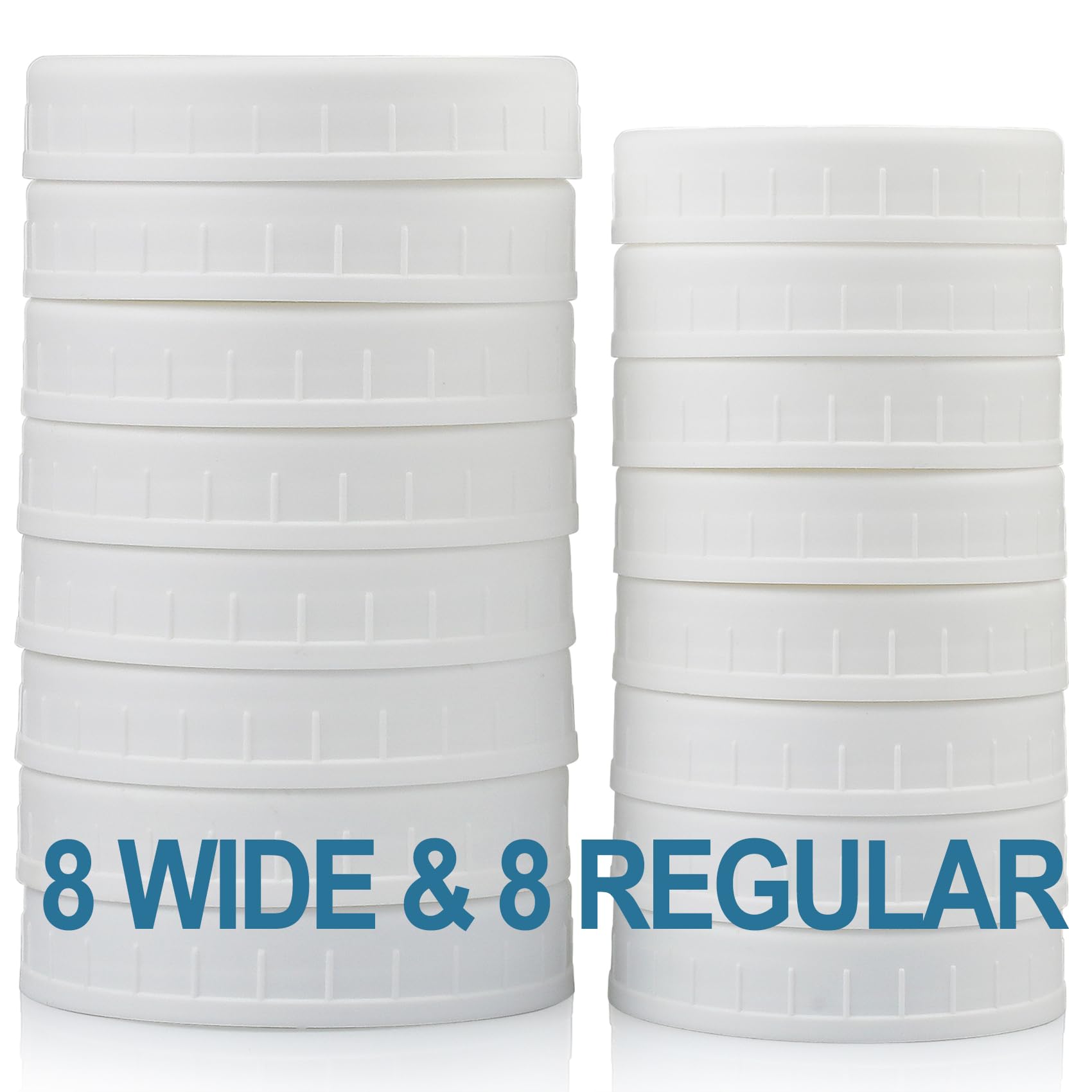 AOZITA 16-Pack Plastic Mason Jar Lids - 8 Regular Mouth and 8 Wide Mouth Jar Lids - Plastic Storage Caps for Ball, Kerr Canning 