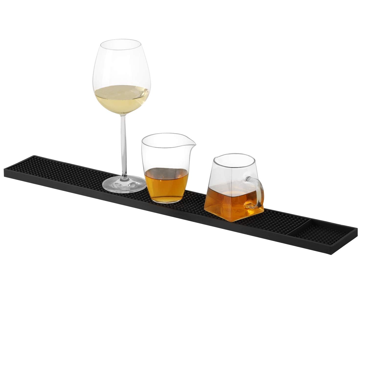 Kinjoek 5 Packs 3.2 X 24 Inch Rubber Bar Service Mat, Black Long Drink Coasters, Leakproof Non Slip Tabletop Protection Home Bar