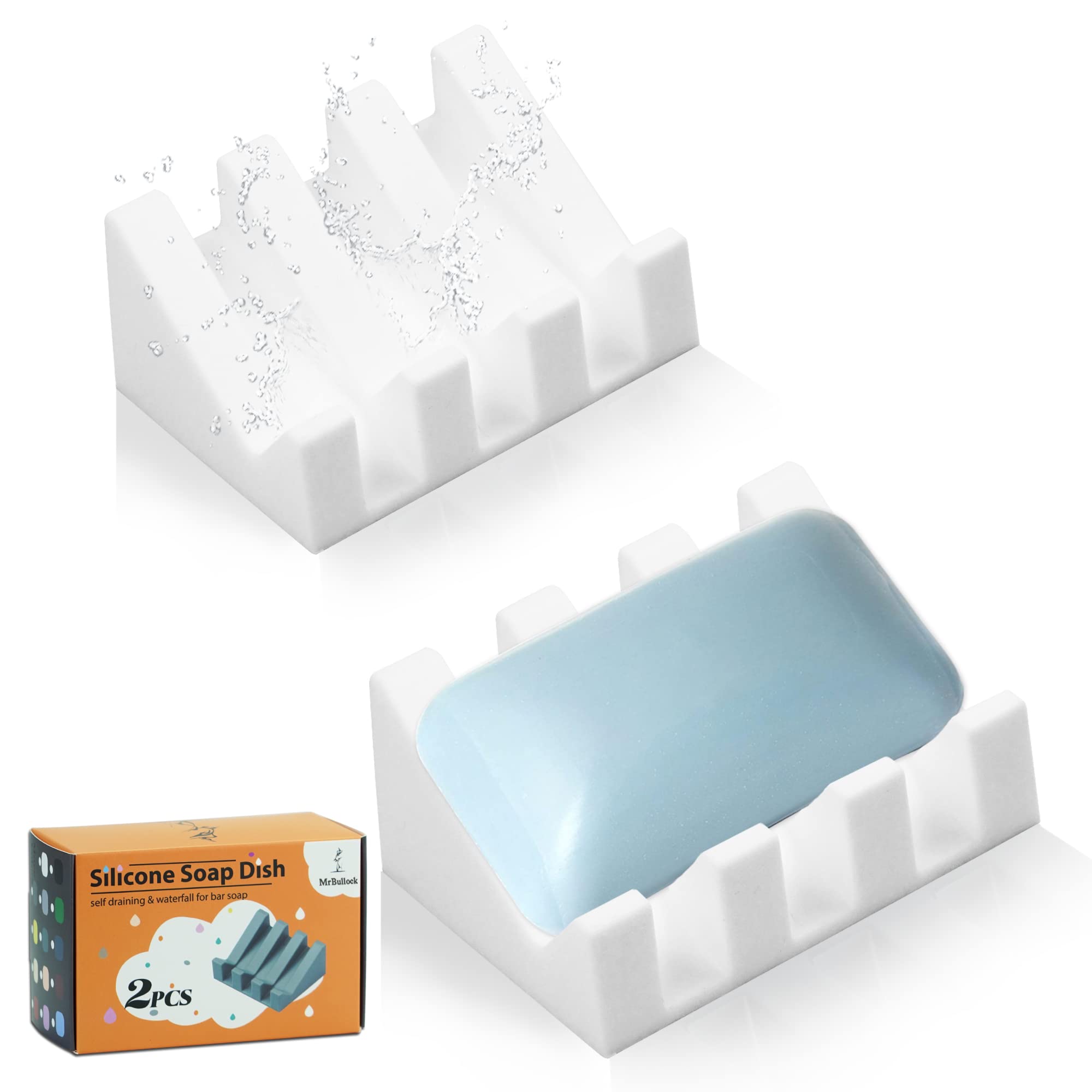 Silicone Soap Dish For Bar Soap Holder For Shower Bathroom Self Draining Waterfall Drying Tray Keep Soap Bars Dry Clean & Easy C