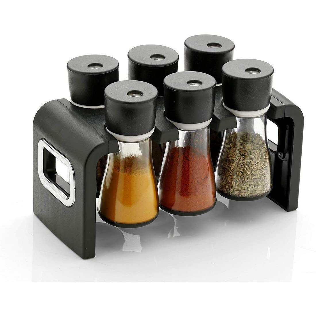Renarsh Spice Rack Jar Container Of 6 Pcs For Storage Of Kitchen Spices And Masala Storage (Black) (6  Pcs Spice Rack)