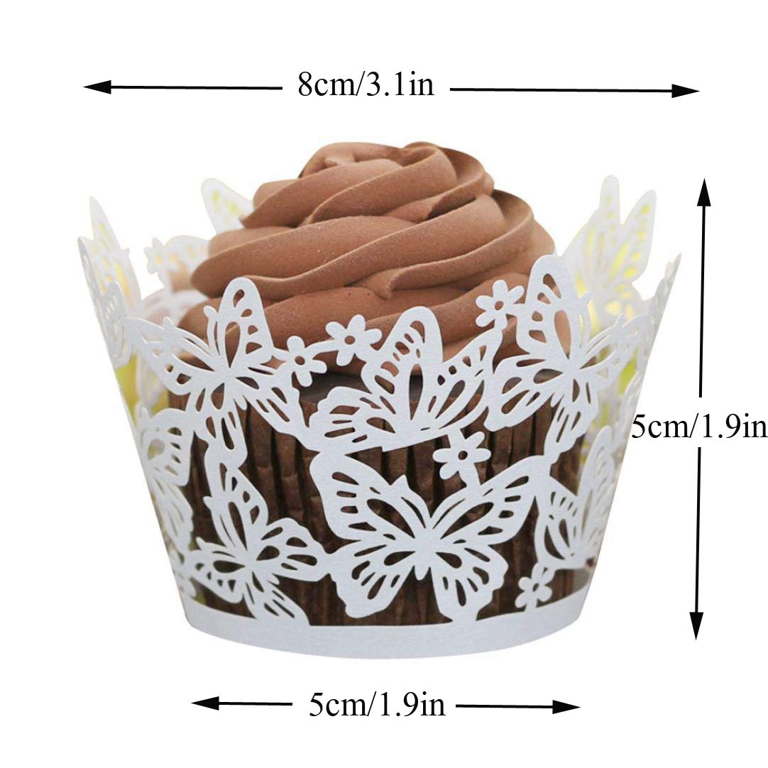 Lds 50Pcs White Butterfly Cupcake Wrappers Lace Cupcake Papers For Party Cake Decoration