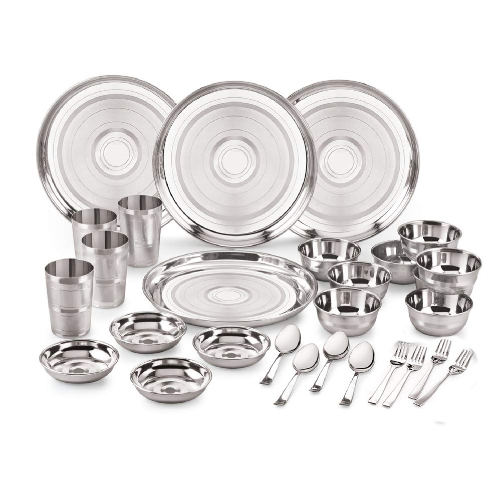 Neelam Stainless Steel 24 Gauge, Diamond Touch 28 Pieces Solid Dinner Set, Ideal Gifting Dinner Set, Ideal For Special Occasions