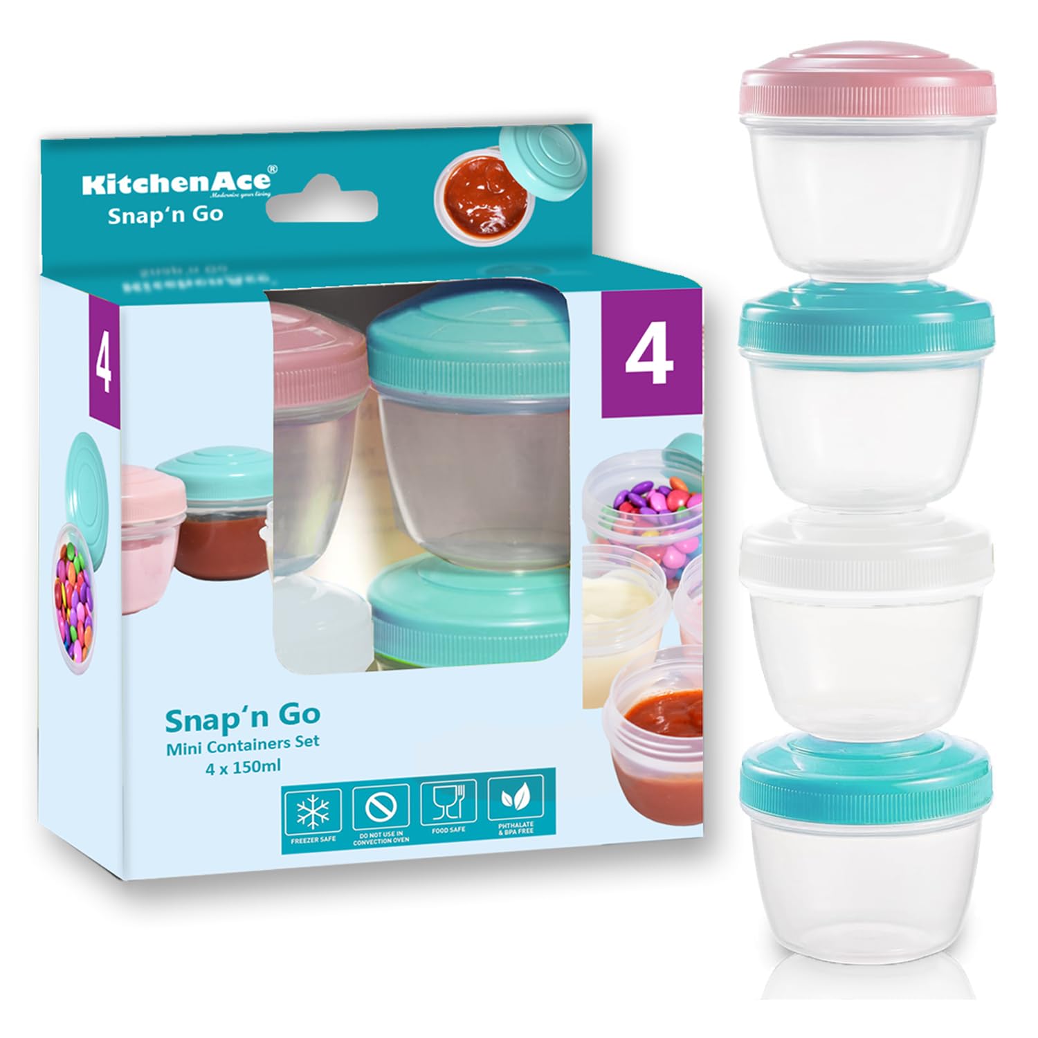 Kitchenace,Modernise Your Living Small Plastic Containers 150Ml | Ideal For Lunch, Dips, Salad Dressing, Spices, Nuts & Dry Frui
