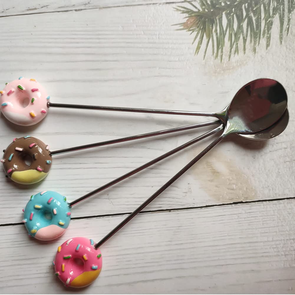 Stainless Steel Stirring Spoons, Cute Doughnut Coffee Spoon For Ice Cream Tea Sugar, Mini Donut Dessert Stirrers Mixing Teaspoon
