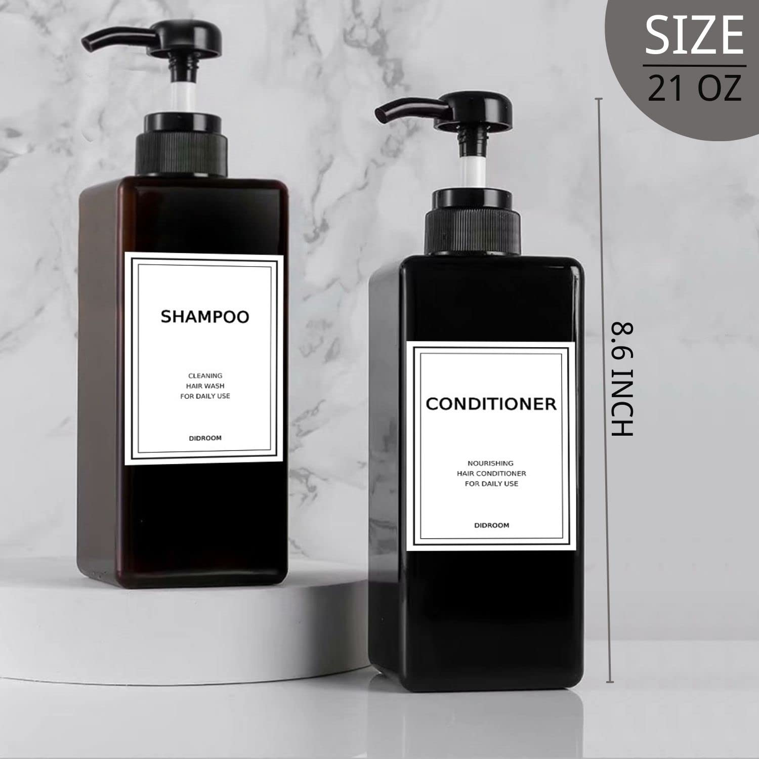 Shampoo And Conditioner Dispenser, Refillable Shampoo And Conditioner Bottles Set With Labels - Empty Shower Plastic Dispenser (