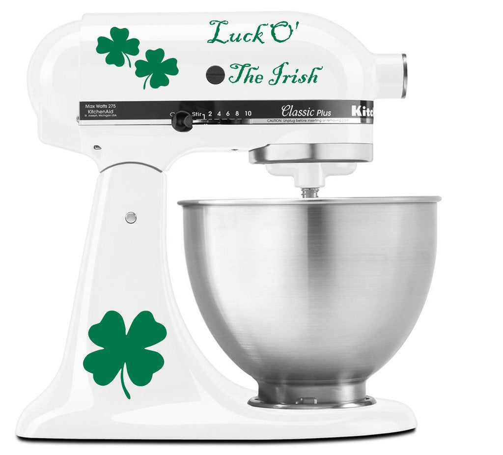 Ireland Heritage Luck Of The Irish Four Leaf Clover - Vinyl Decal Set For Kitchen Mixers - Green