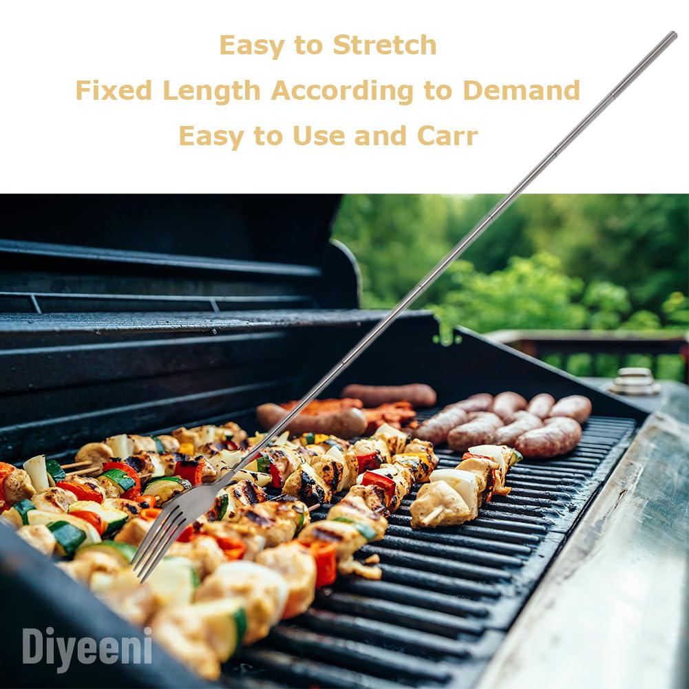 Stainless Steel Dinner Fork,Bbq Telescopic Extendable Dinner Fruit Dessert Long Handle Fork Stainless Steel Cutlery,Anti Rust,St