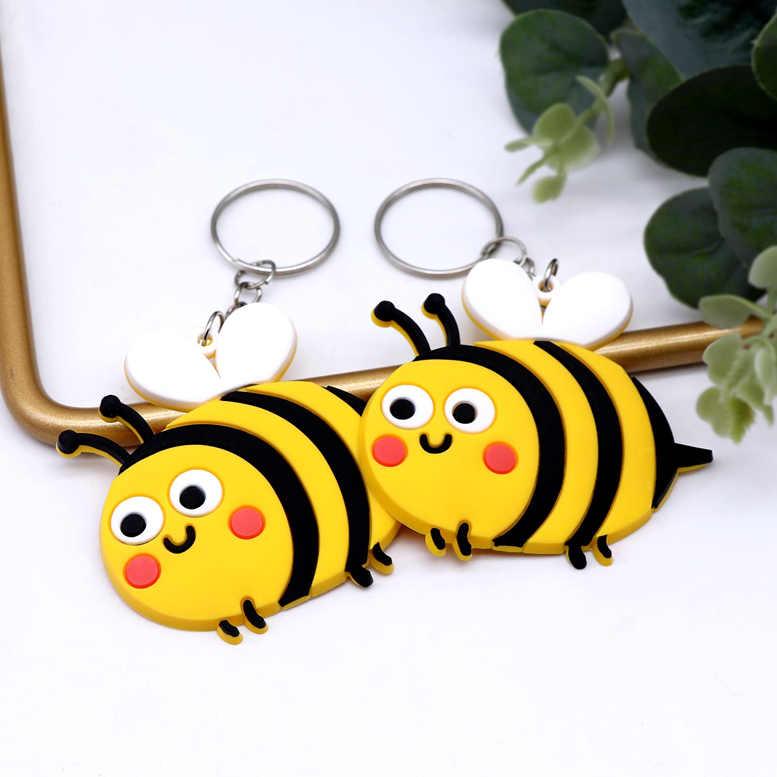 Sunny Seat Cute Bee Keychain Party Goodie Bag Gifts Favor 24 Sets With Thank You Card Tag And White Gift Bags For Kids Bee Day T