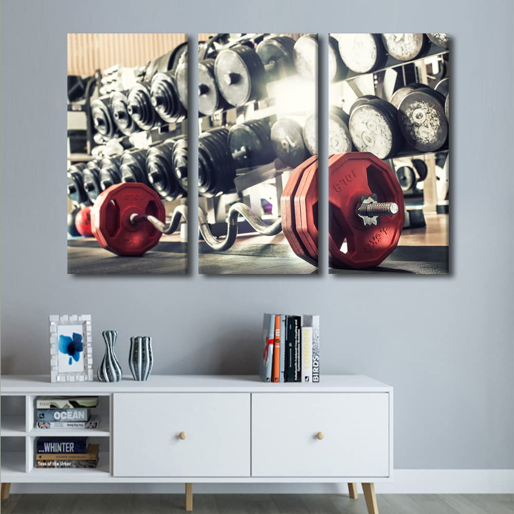 Tumovo Sport Fitness Canvas Wall Art For Living Room Barbell Large Wall Art Bodybuilding Modern Artwork Motivational Contemporar