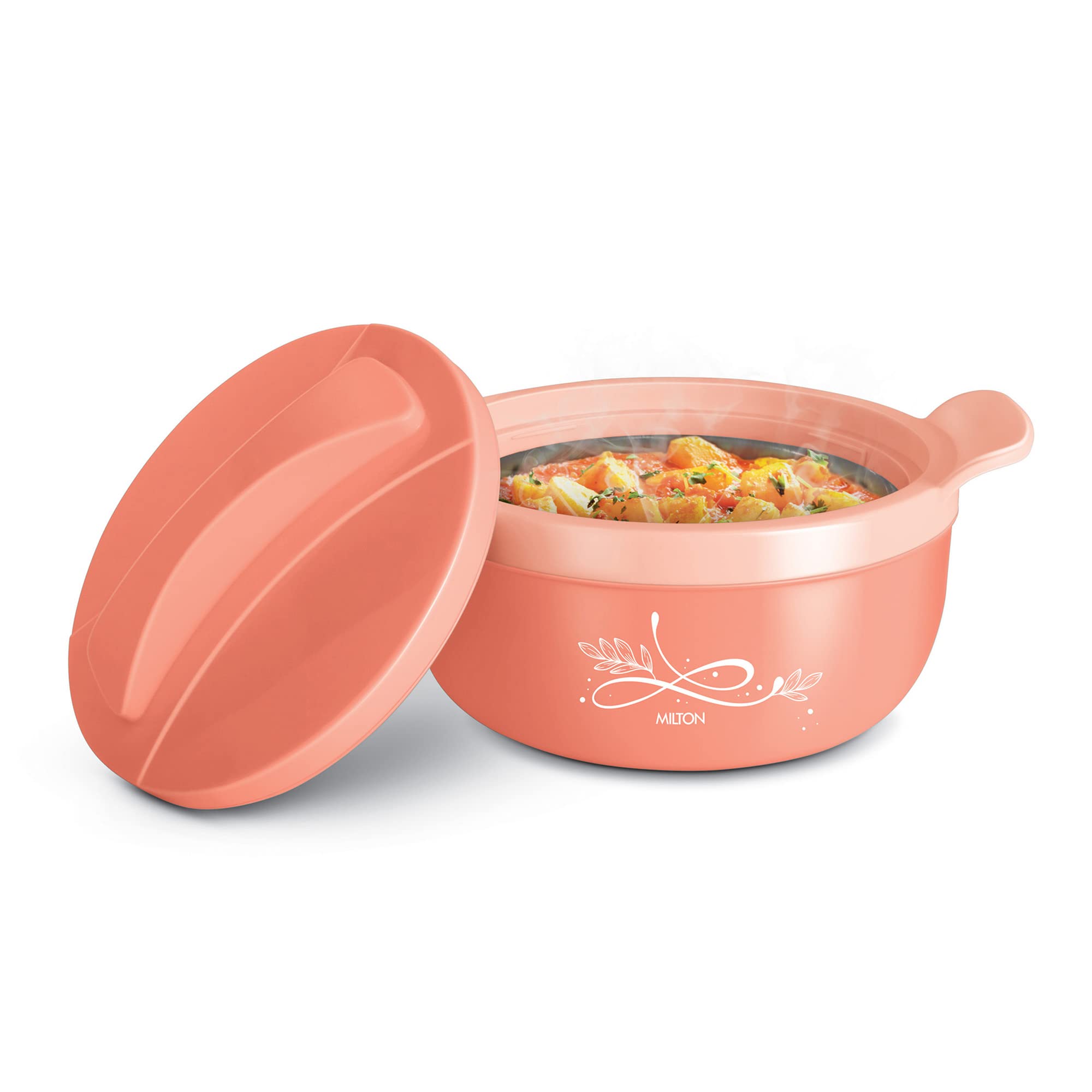Milton Crave 1000 Insulated Inner Stainless Steel Casserole, 800 Ml, Peach | Pu Insulated | Bpa Free | Odour Proof | Food Grade 