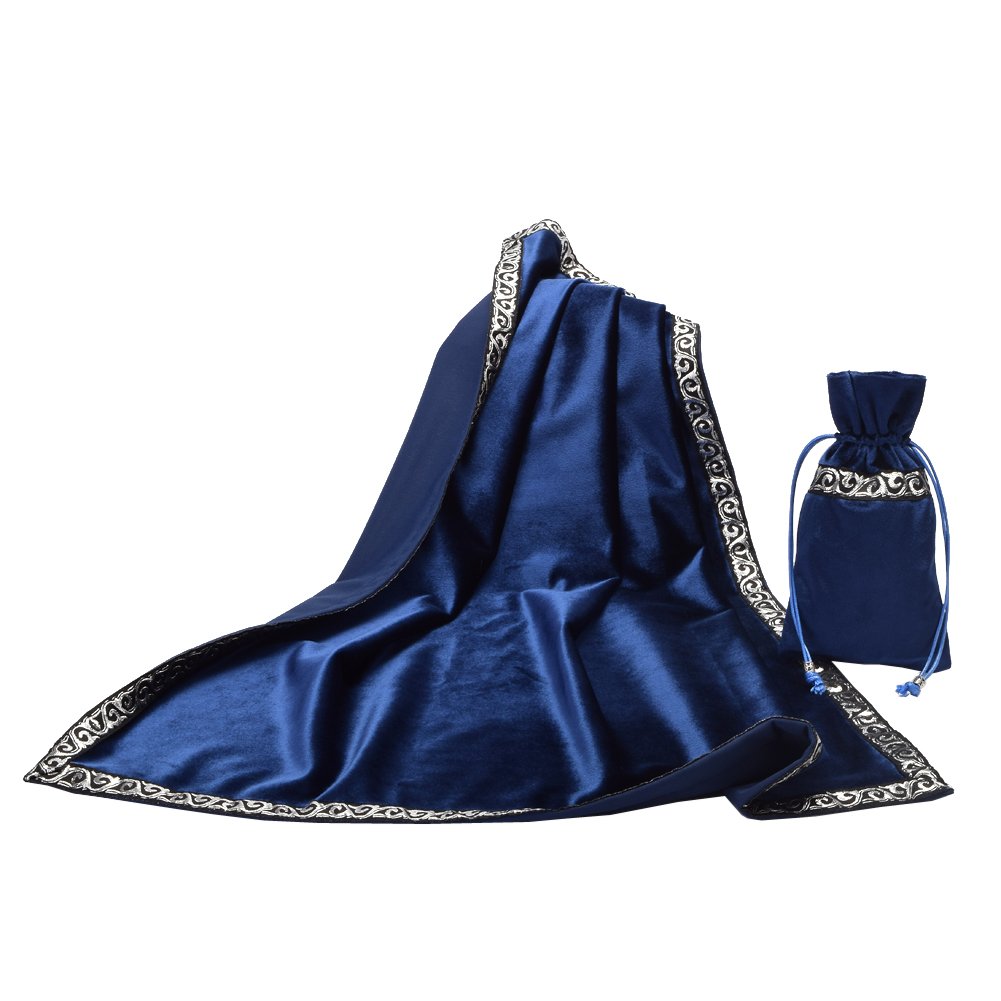Blessume Square Altar Tarot Table Cloth Divination Wicca Velvet Cloth With Tarot Pouch Blue