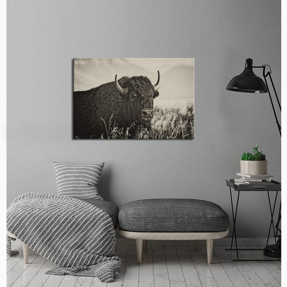 Levvarts - Animal Canvas Wall Art American Buffalo Portrait Painting On Canvas Wild Animal Artwork Sepia Photography Prints For