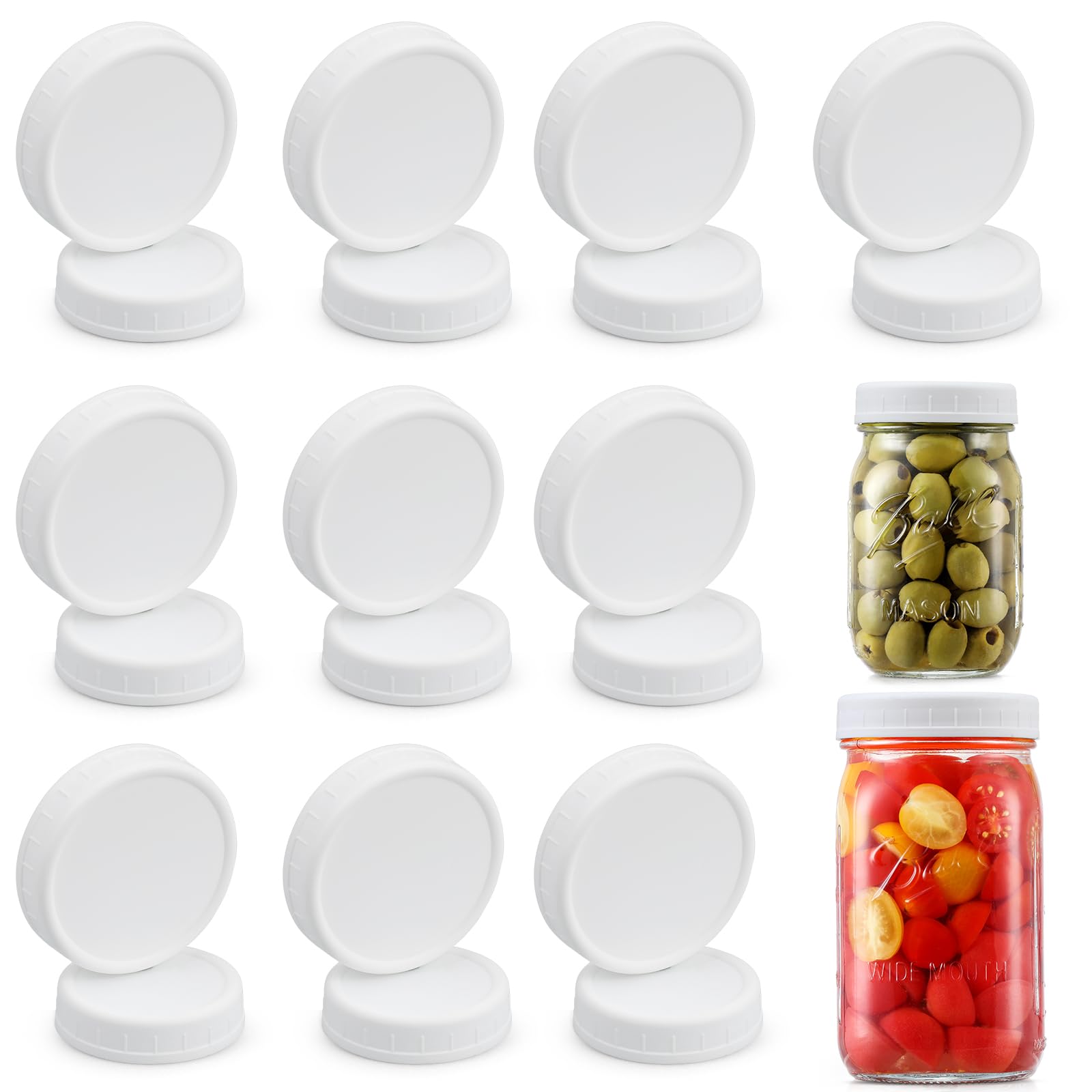 Aozita 10 Wide Mouth & 10 Regular Mouth Mason Jar Lids - 20 Pack Food Grade Plastic Mason Jar Caps For Ball, Kerr And More Canni