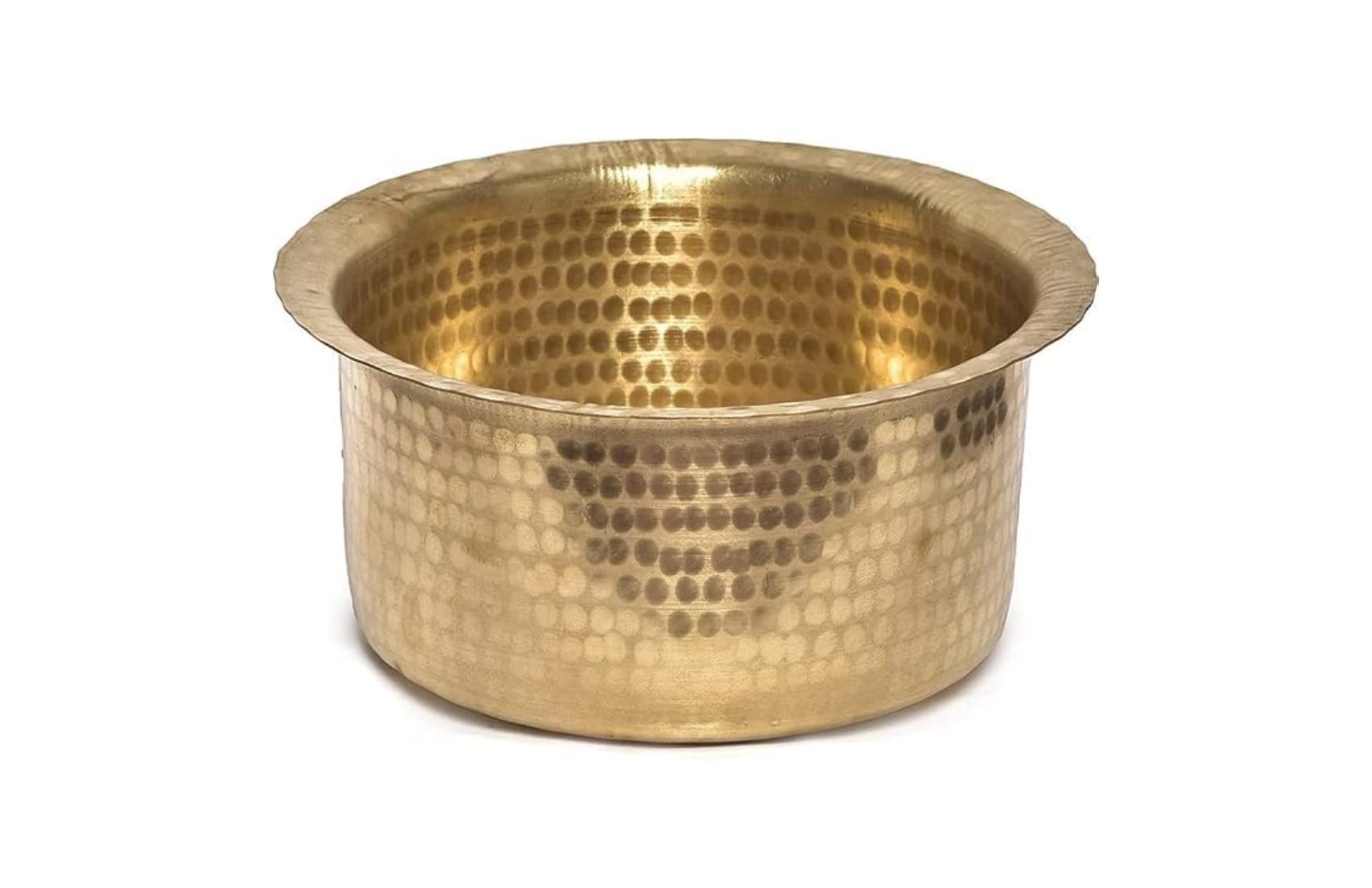 Kitchen Next (Muke) Brass Hammered Patila, Tope Cookware, Patila, Round Tapeli, Bhagona (3.5 Liter)