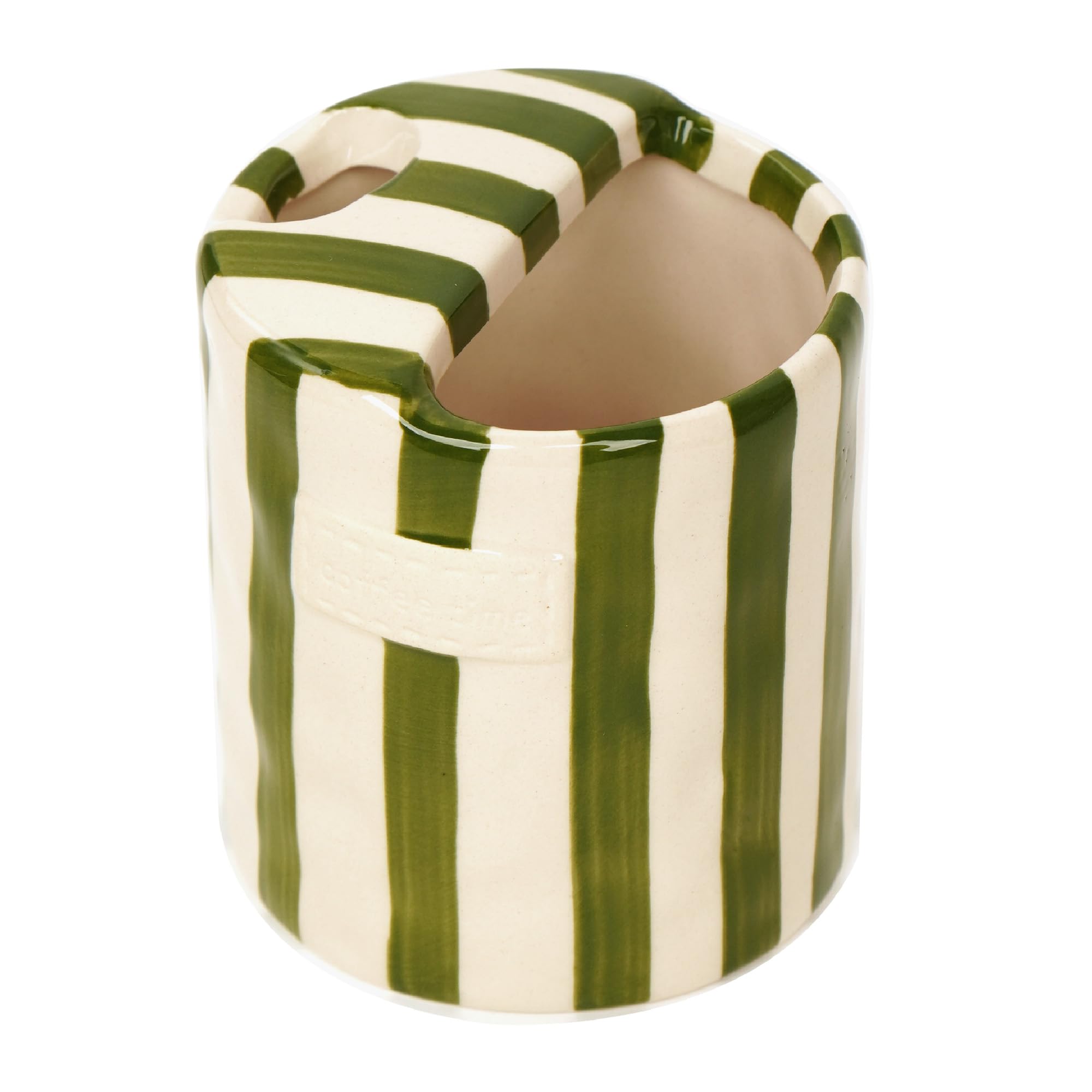 Annahom Striped Ceramic Coffee Mug with Sip Hole, Travel Coffee Cup for Hot & Iced Drinks, HandPainted Drinkware, Ready for Gif