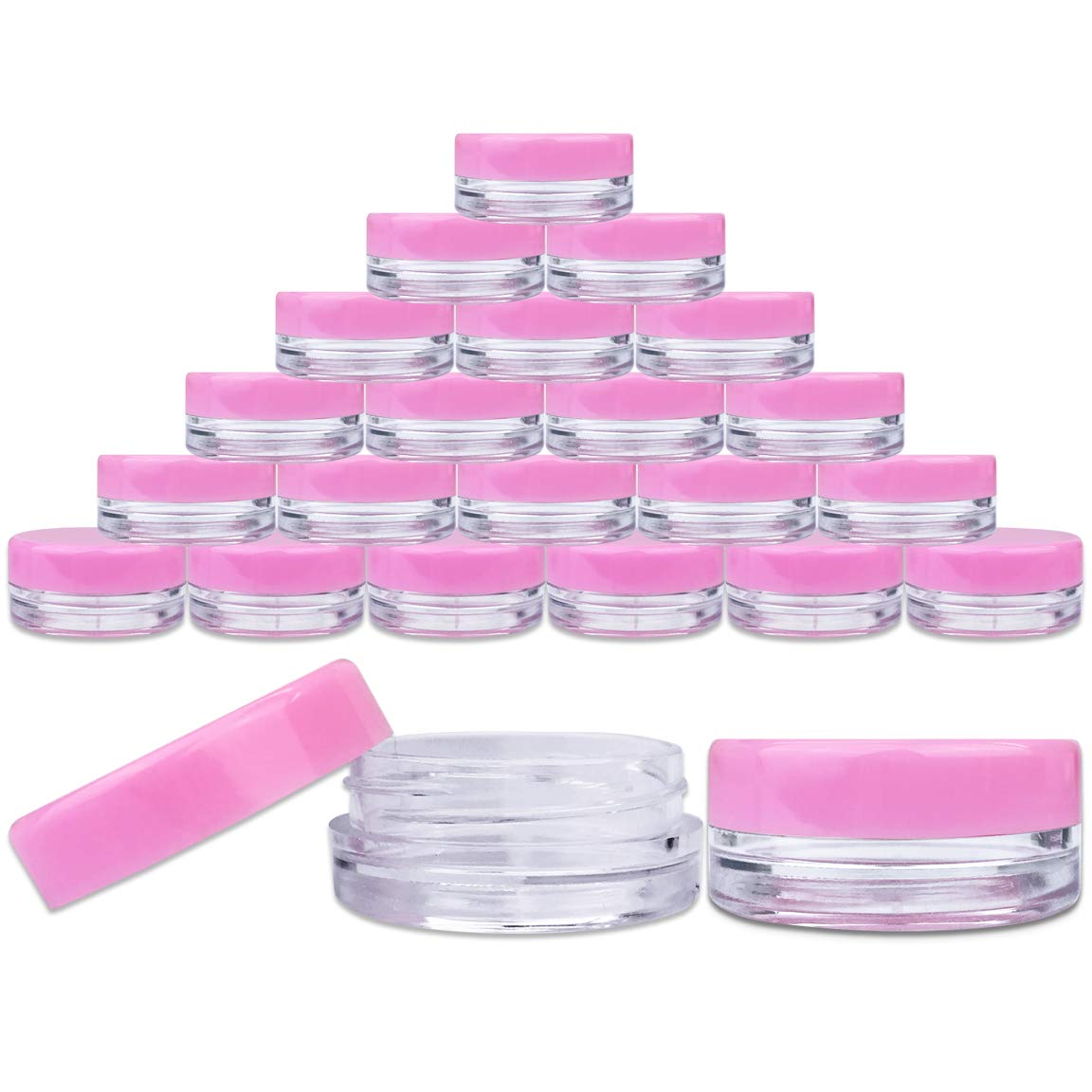 Beauticom 3G/3Ml Round Clear Jars With Pink Lids For Herbs, Spices, Loose Leaf Teas, Coffee And Other Foods - Bpa Free (Quantity