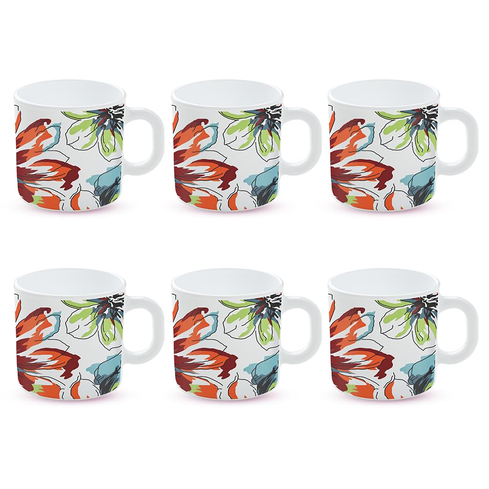 Larah By Borosil Bali Opalware Mug, Set Of 6 Tea/Coffee Mugs, 180 Ml Each, Microwave & Dishwasher Safe, BoneAsh Free, Crockery 