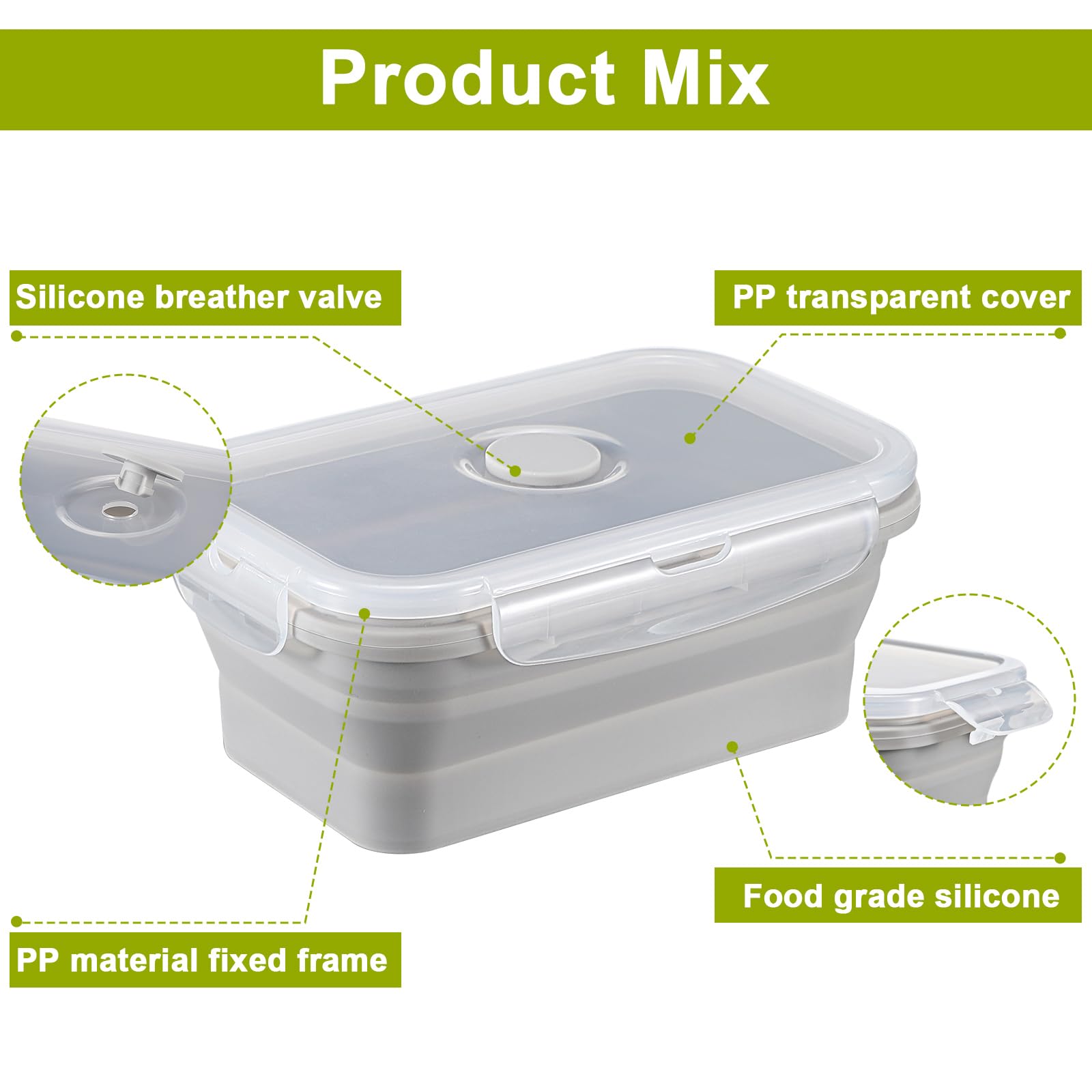 Mifoci Set Of 8 Silicone Collapsible Food Storage Containers 17 Oz Collapsible Meal Prep Container Square Collapsible Bowl With