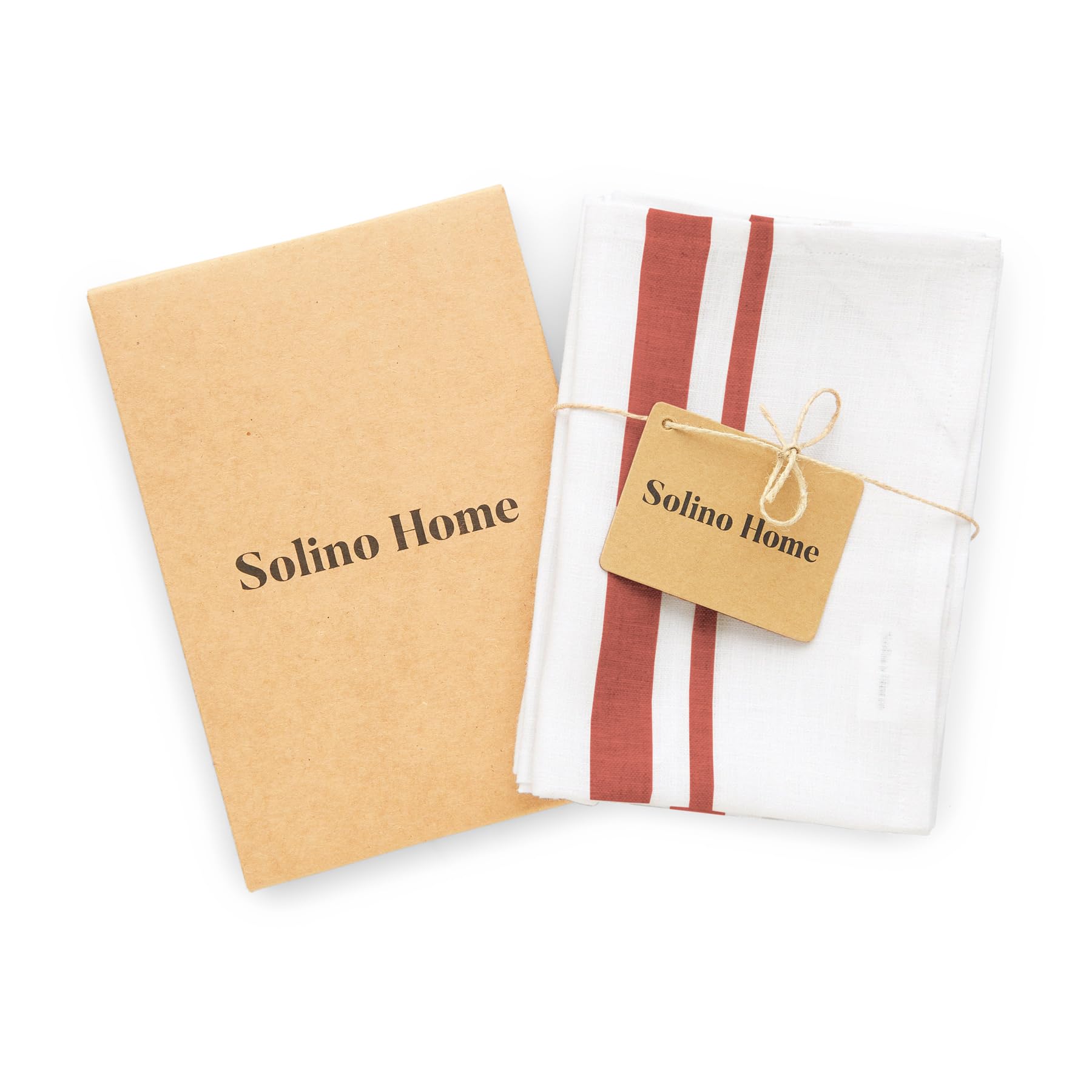 Solino Home Linen Kitchen Towels Set Of 2 - Red And White 17 X 26 Inch - 100% Pure Linen French Stripe Kitchen/Tea Towels - Mach