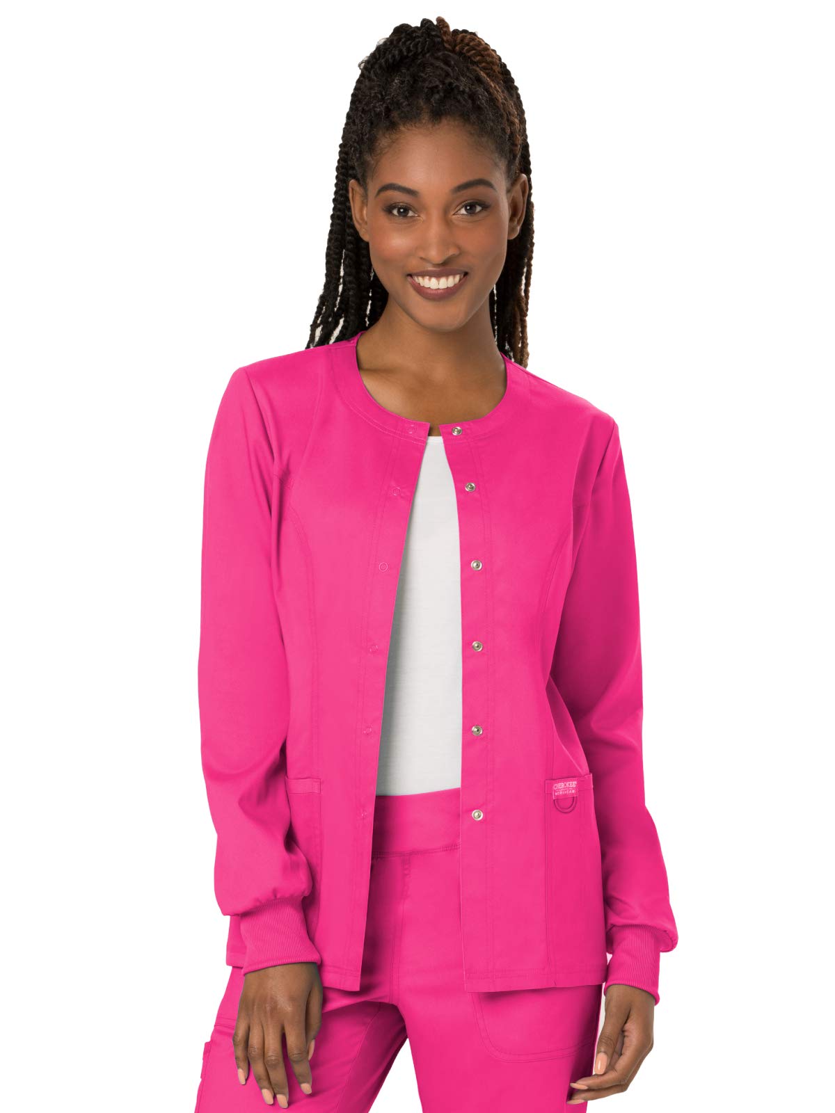 Snap Front Scrub Jackets For Women, Workwear Revolution Soft Stretch Plus Size Ww310, 3Xl, Electric Pink
