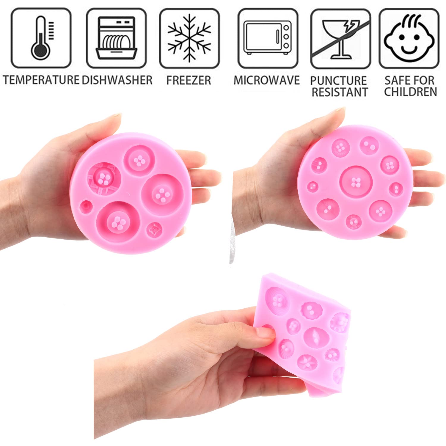 Mujiang Button Fondant Silicone Mold For Cake Decorating Cupcake Topper Candy Chocolate Polymer Clay Gum Paste Set Of 3