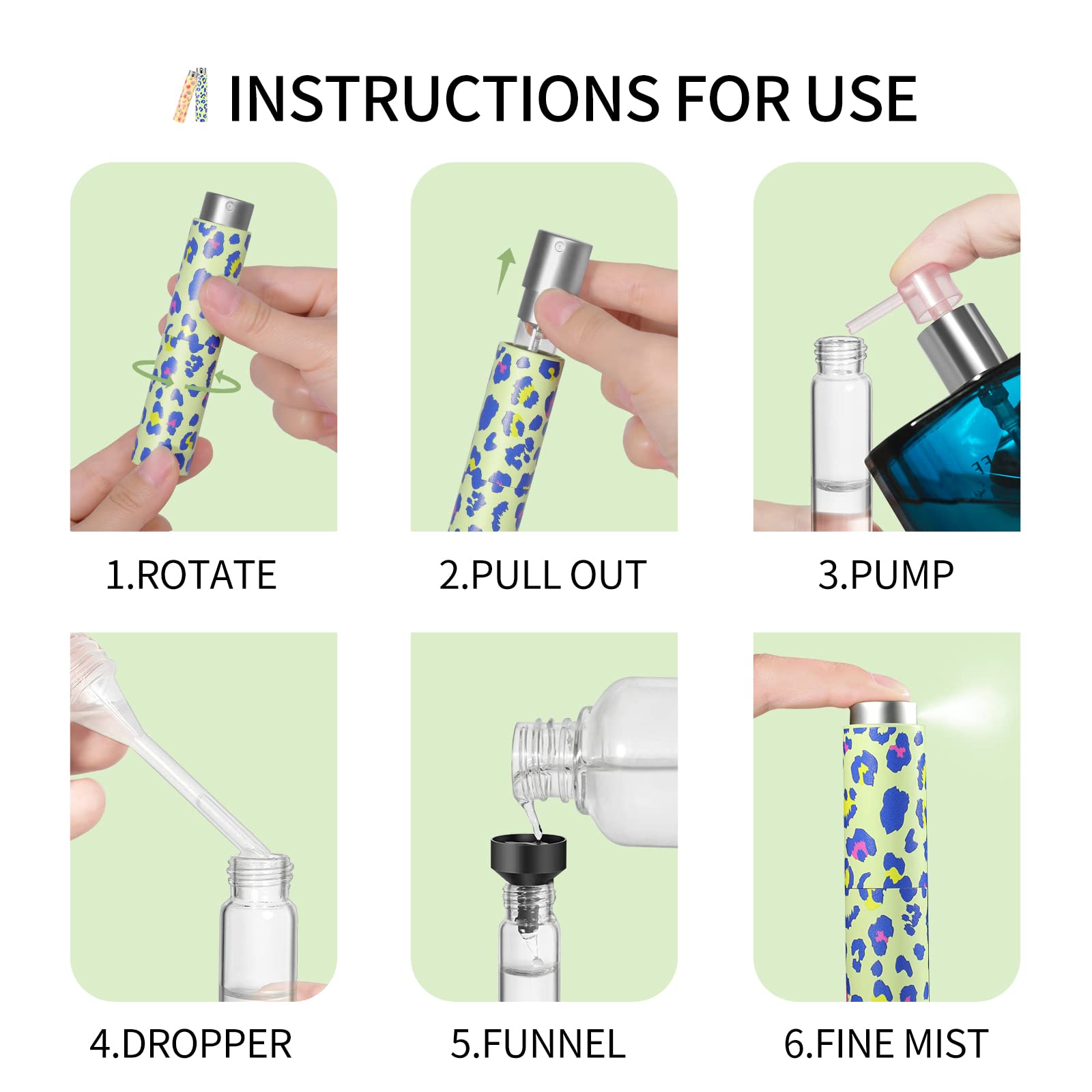 Lil Ray 8ml/5PCS Portable Mini Perfume Atomizer Spray Bottle  Leopard Print Travel Refillable Atomizer Sprayer for Perfume Cologn  Fragrance with Twist Design