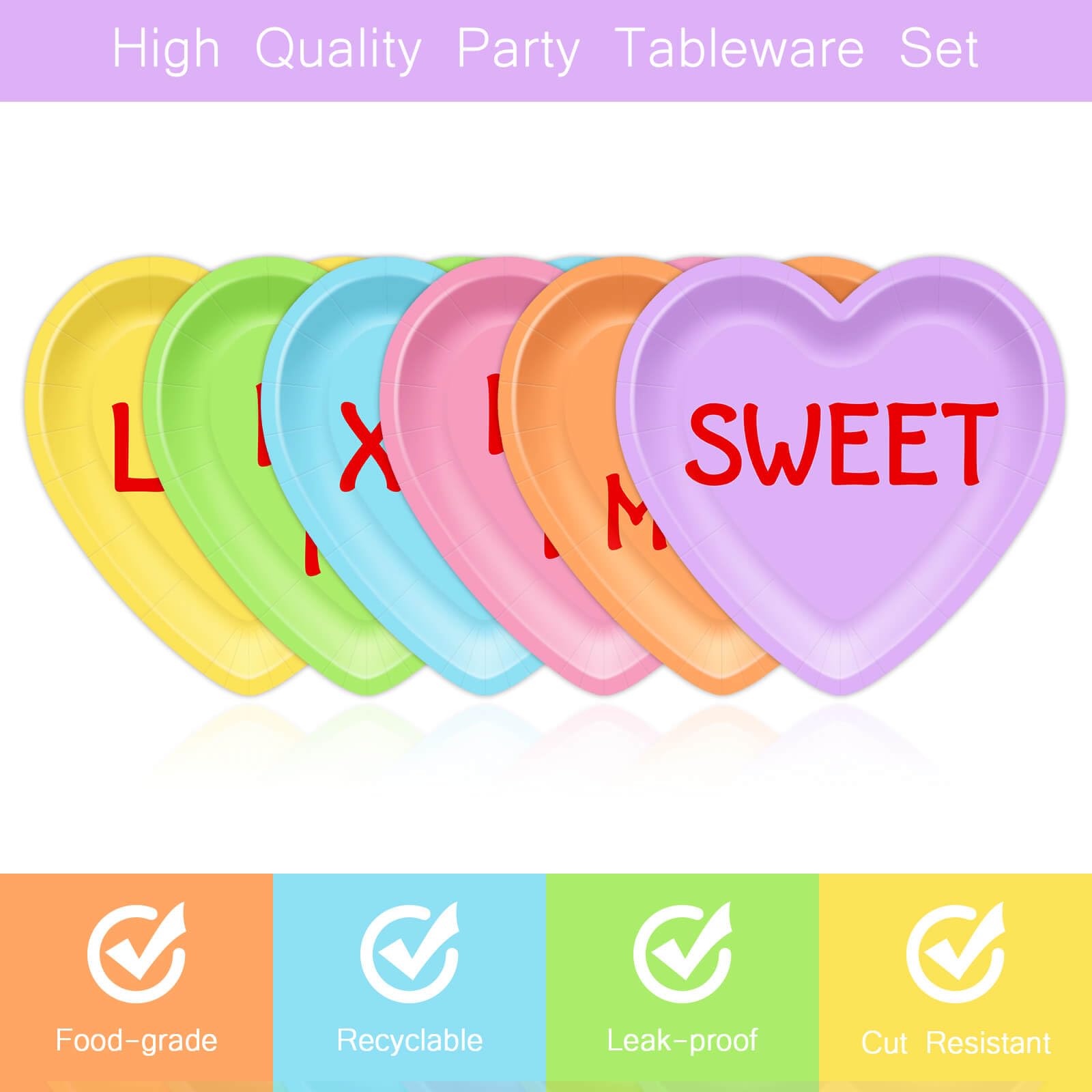 Aysimple 60 Pcs Valentine'S Day Paper Plates 9 Inch Conversation Hearts Disposable Plates Sweetheart Shaped Valentine'S Dinnerwa