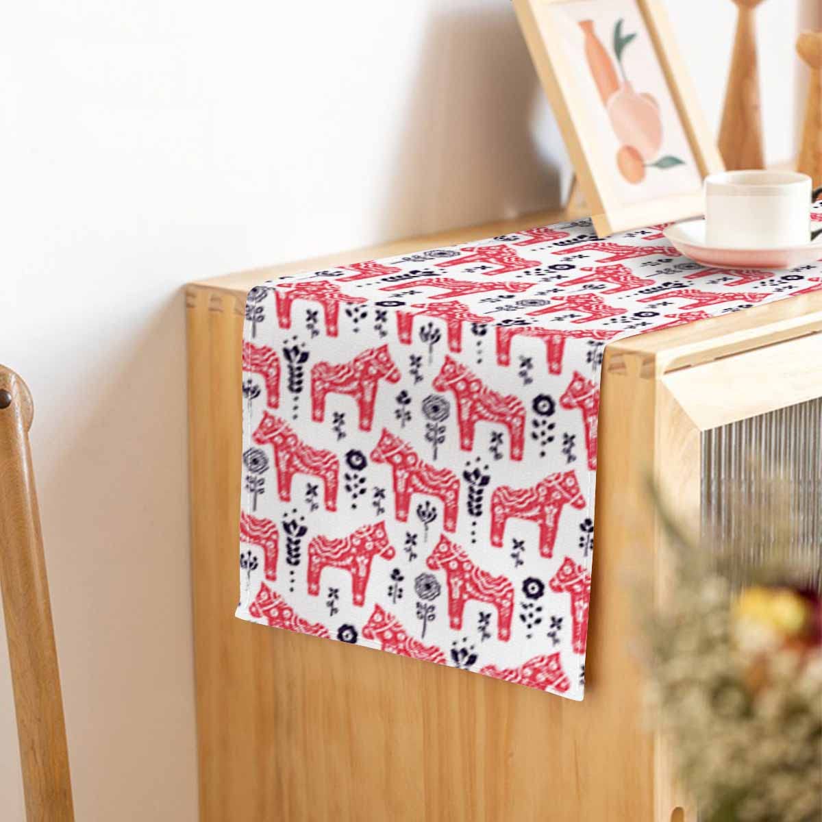 Hosnye Table Runner Red Folk Swedish Horse Floral,Cotton Linen Table Runner Decoration For Kitchen Family Dinner Table Holiday P