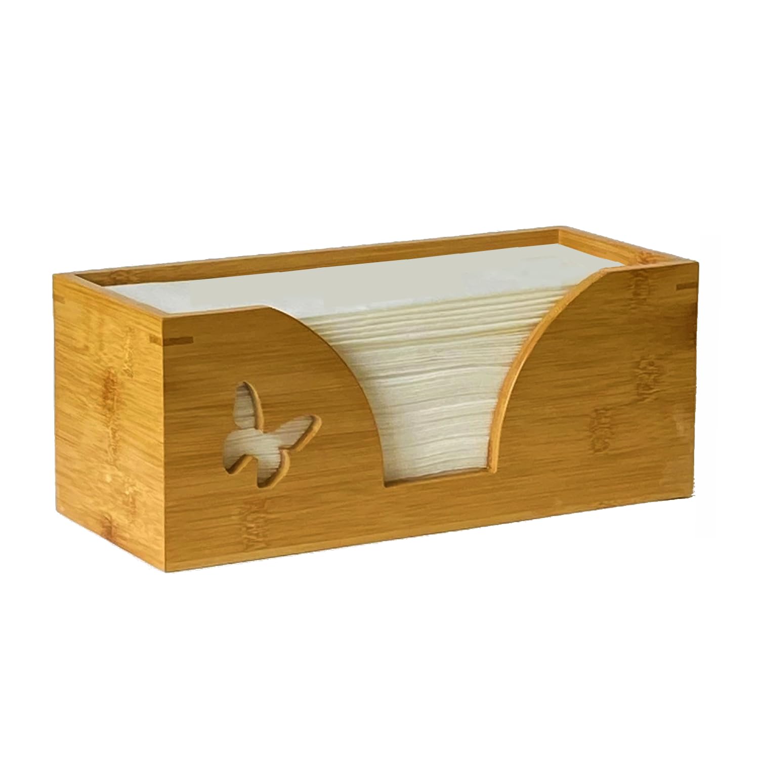 Countertop Paper Towel Dispenser With Engraved Butterfly In Natural Bamboo - Compatible With C Fold, Multifold, Trifold & Z Fold