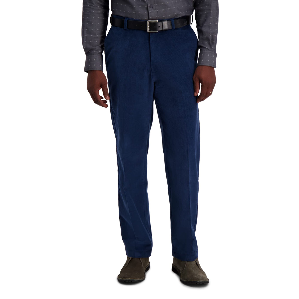 Haggar Mens Stretch Corduroy Expandable Waist Classic Fit Flat Front Casual Pants, Cadet Blue, 40W X 30L Us