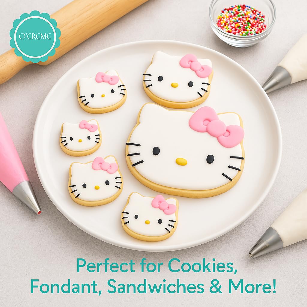 O'Creme Stainless Steel Hello Kitty Cookie Cutters 1-3/8 Inch, 1-3/4 Inch, 2-1/8 Inch, 2-5/8 Inch, 2-7/8 Inch And 3-3/8 Inch