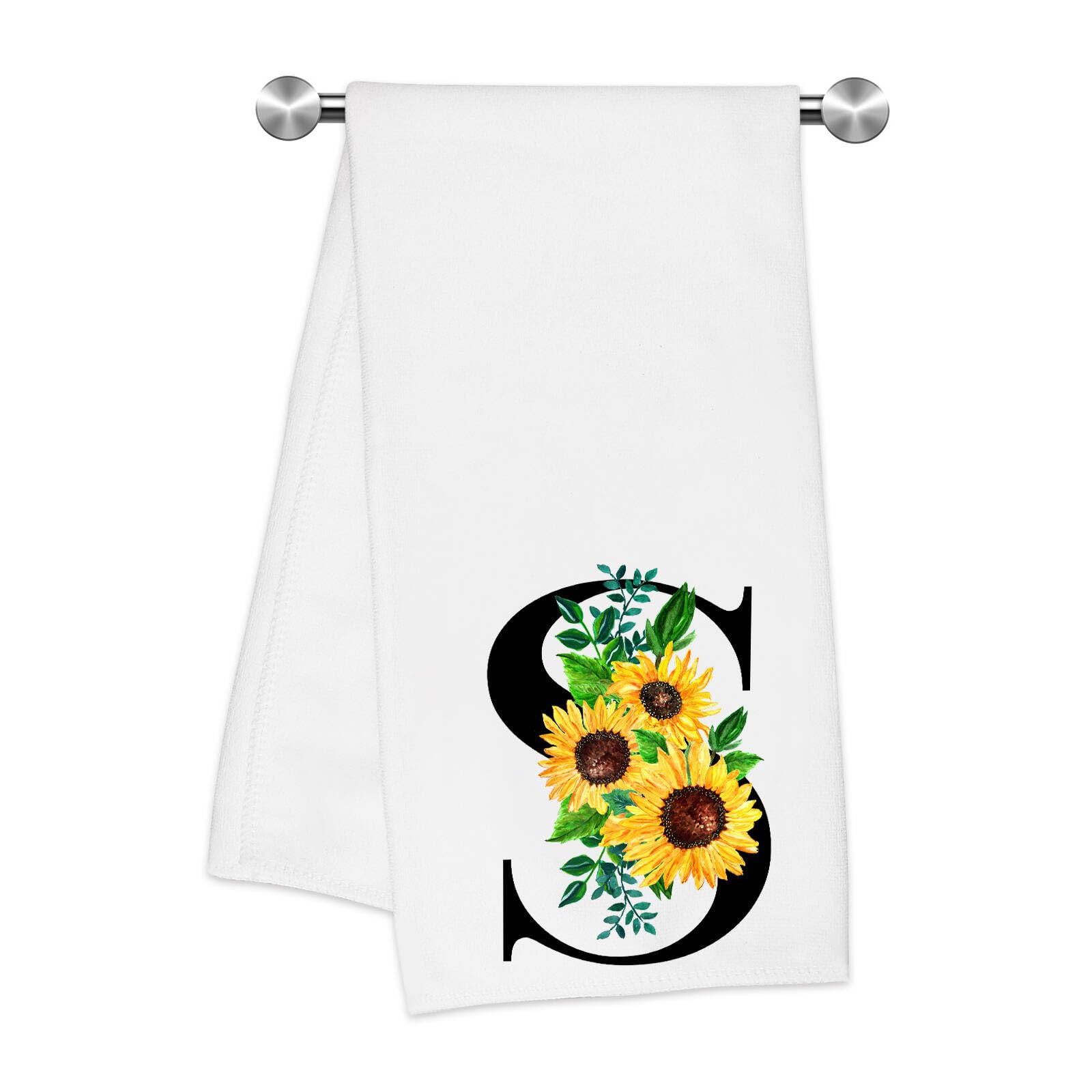 Z-synka Monogrammed Sunflower Hand Towels,Ini-tial S Tea Towel Letter Kitchen Towels,Sunflower Gifts for Women,Monogram Dish Tow