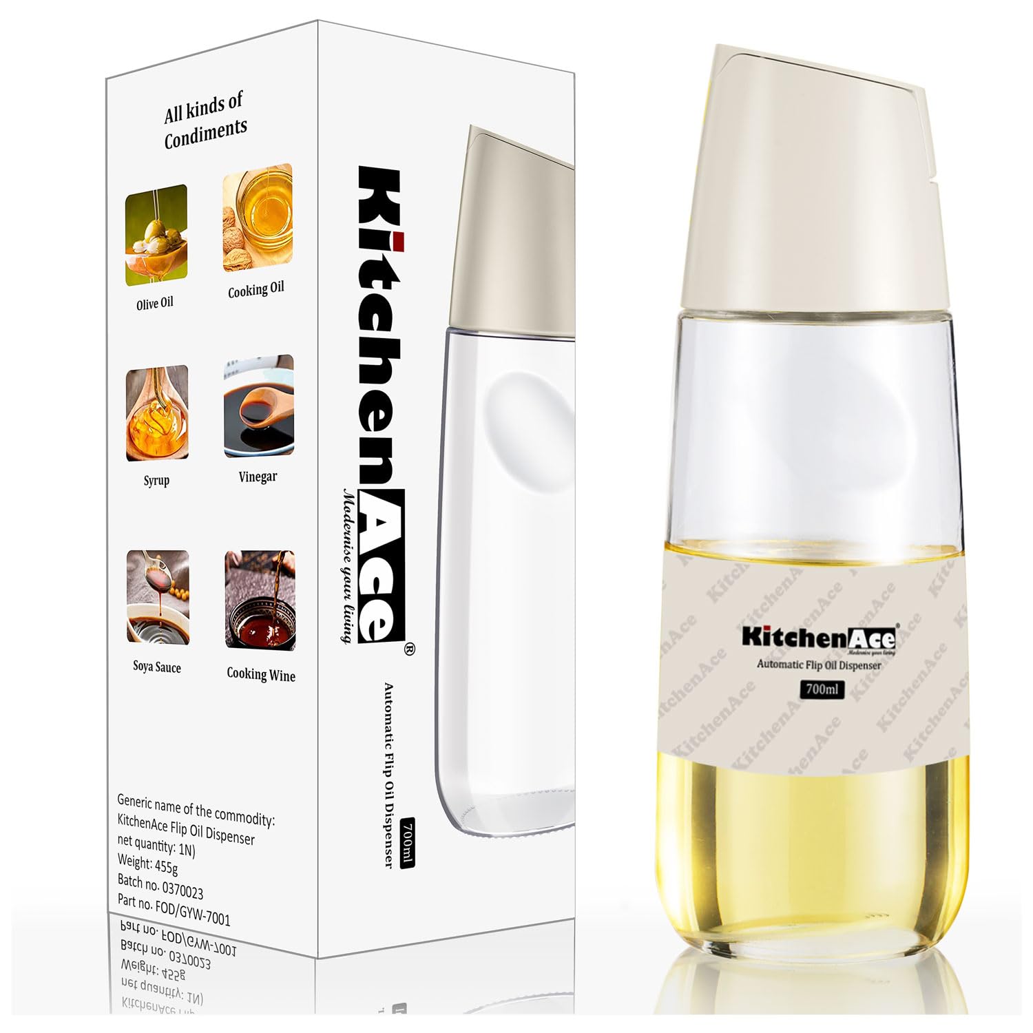 KITCHENACE,Modernise your living Oil Dispenser Auto Flip Glass Bottle for Kitchen, Cooking Oil Containers for Kitchen Accessorie