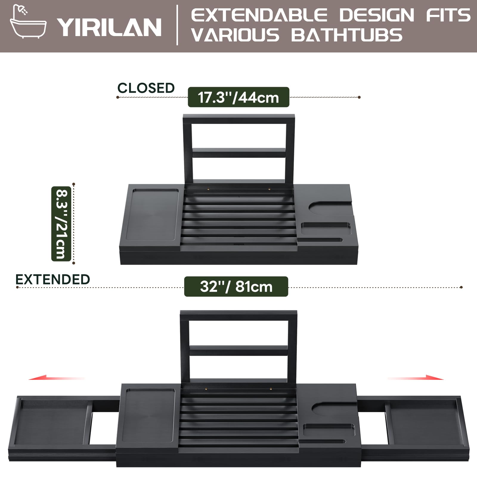 Yirilan Bamboo Bathtub Tray, Expandable Bathroom Tray, Waterproof Tray Caddy, Perfect Bath Caddy For Home Spa, Gift For Loved On
