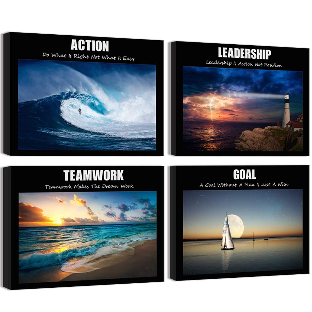Visual Art Decor Large Motivation Teamwork Leadership Action Goal Inspirational Quotes Canvas Wall Art Ocean Waves Sea Seascape