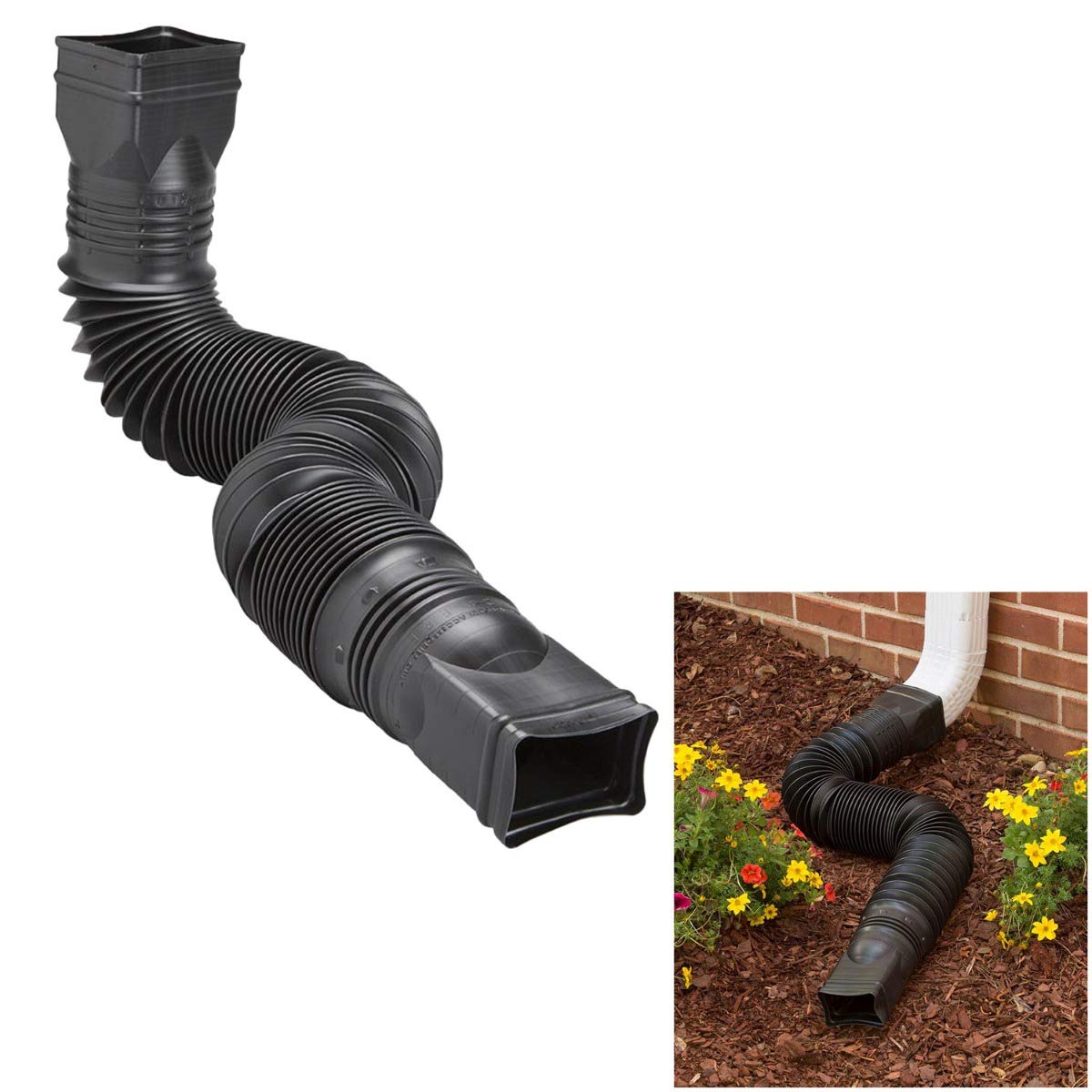 Black Flexible Downspout Extension Gutter Connector Rainwater Drainage, 25 To 55 Inches