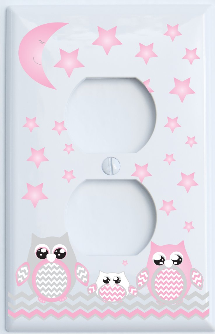 Grey And Pink Owl Outlet Cover/Owl Nursery Decor (Outlet Cover)
