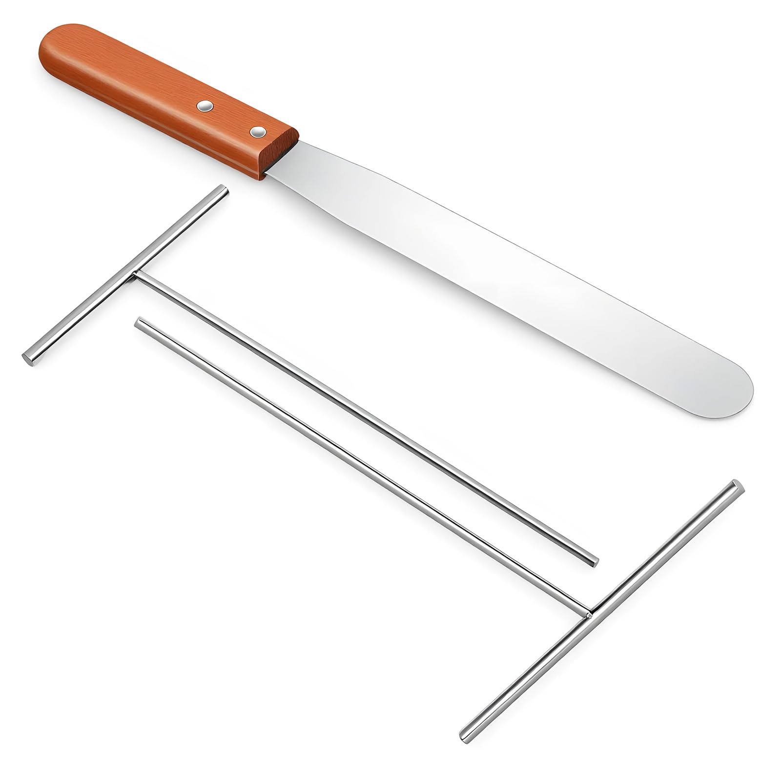 Crepe Spreader and Spatula Kit 5 and 7 TShaped Batter Spreaders 12 Wood Handle Offset Spatula Stainless Steel Crepe Spreader