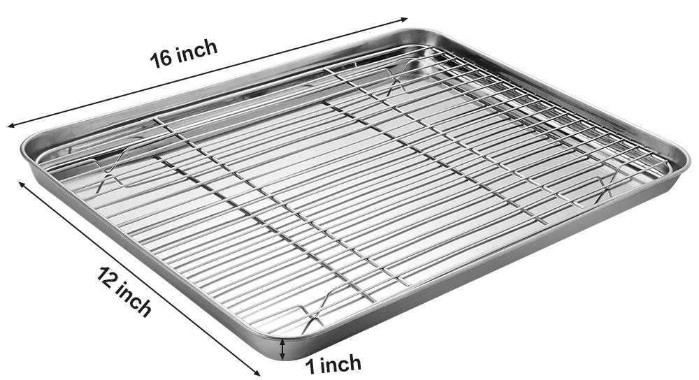 Stainless Steel Baking Sheet Tray Cooling Rack With Silicone Baking Mat Set, Cookie Pan With Cooling Rack, Set Of 6 (2 Sheets +