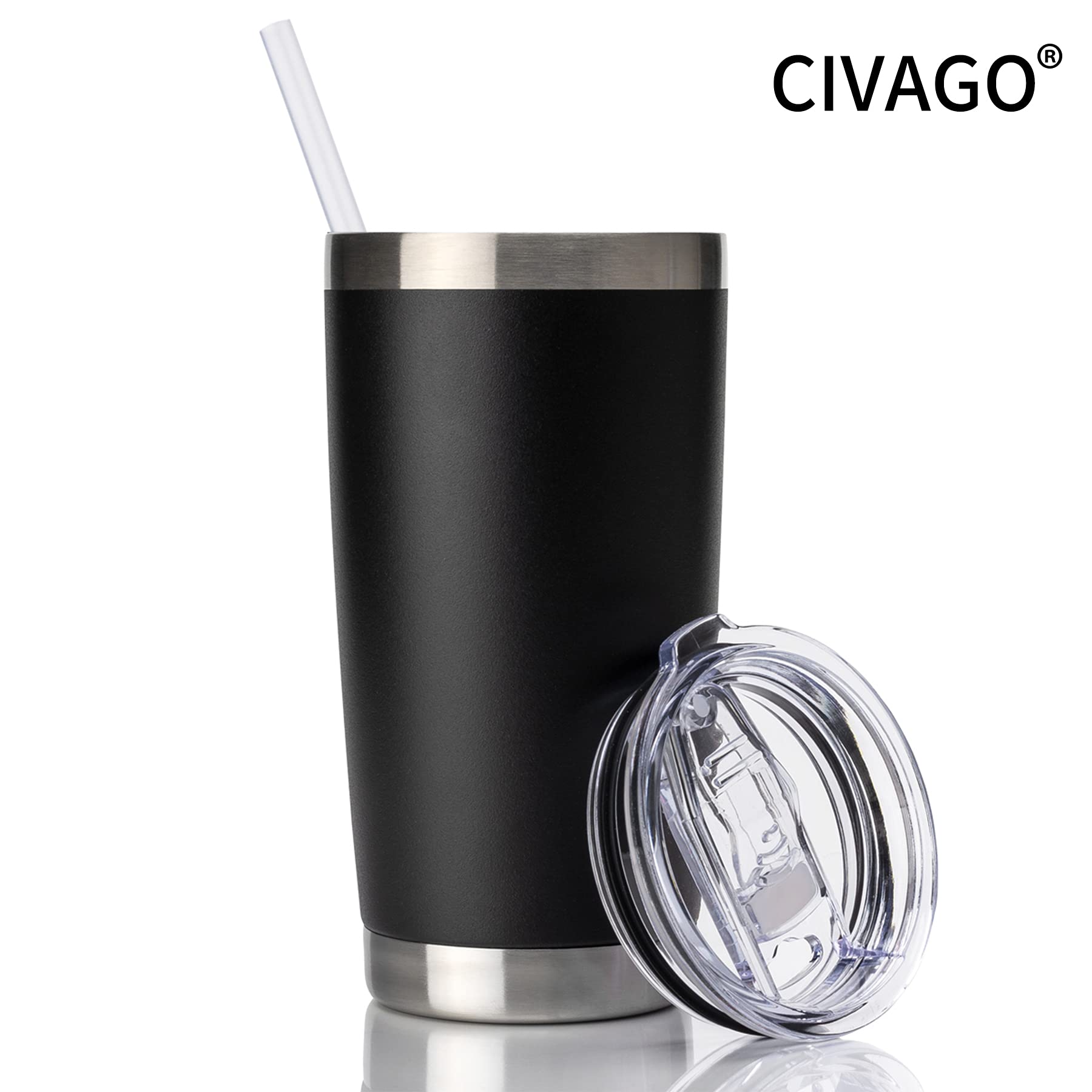 Civago 20Oz Tumbler With Lid And Straw, Stainless Steel Vacuum Insulated Coffee Tumbler Cup, Double Wall Powder Coated Leak-Proo