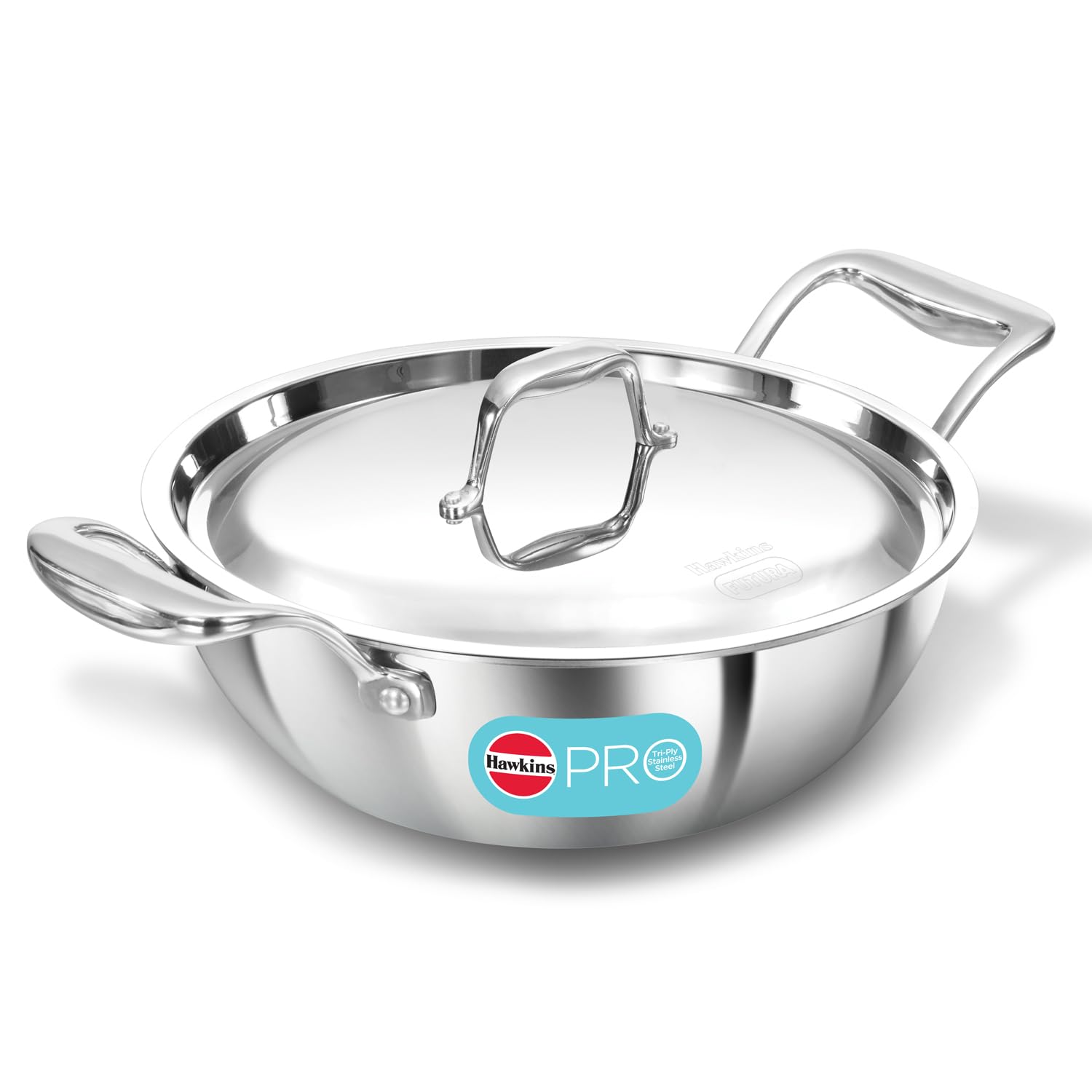 Hawkins Pro 2.5 Litre Deep-Fry Pan, Triply Stainless Steel Kadhai With Stainless Steel Handles And Stainless Steel Lid, Silver (