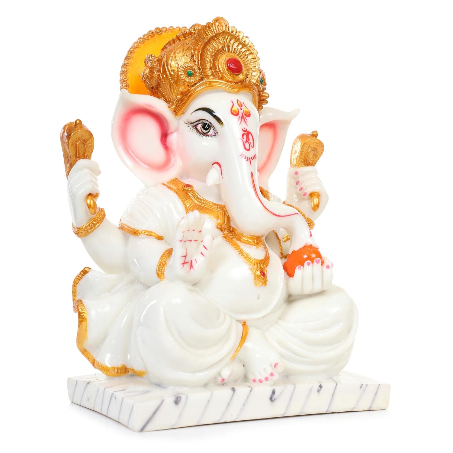 Rama Collections 13 Handicraft Marble Dust Ganesha Idol, Ganpati, Vinayak, White & Golden Color Ganesh Ji Ki Murti Statue/Idol F
