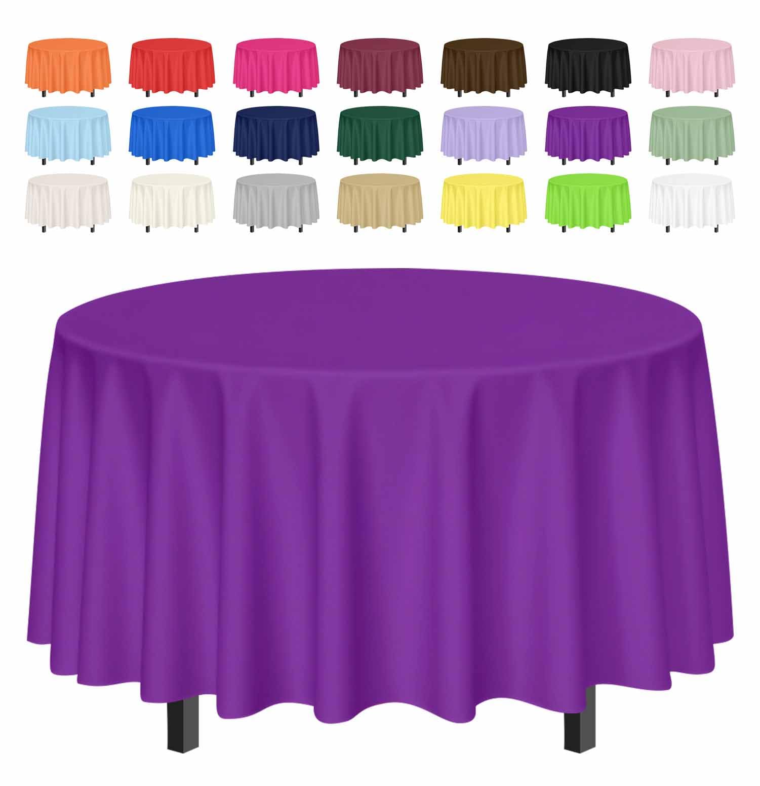 SietDESEO 2 Pack Purple Tablecloth Round 84 x 84 Plastic Table Cover Waterproof Purple Table Cloth Disposable for Wedding Birthd