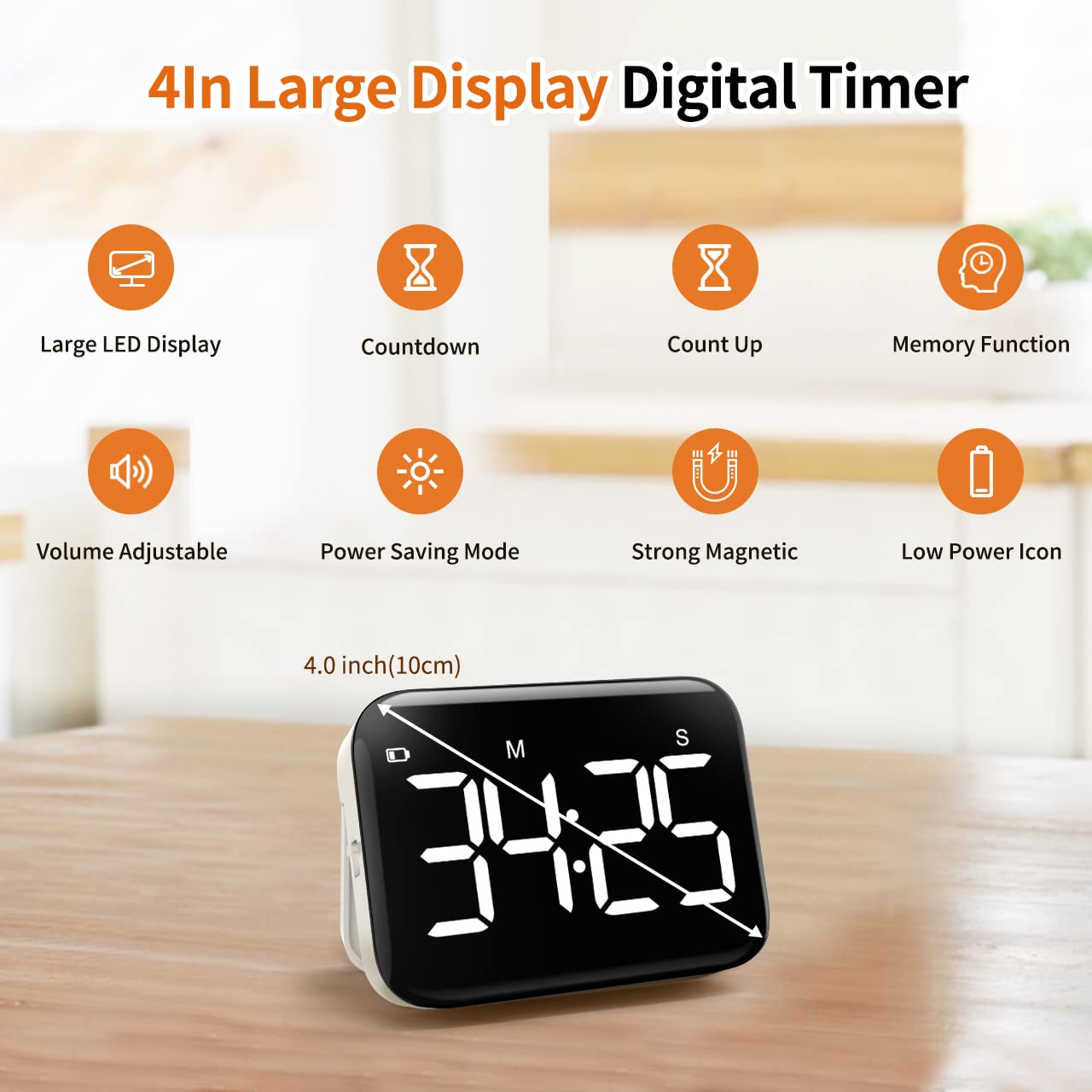 Vocoo Magnetic Kitchen Timer For Cooking With Count Up Countdown, Digital Timer Battery Powered With Large Display, 2 Brightness