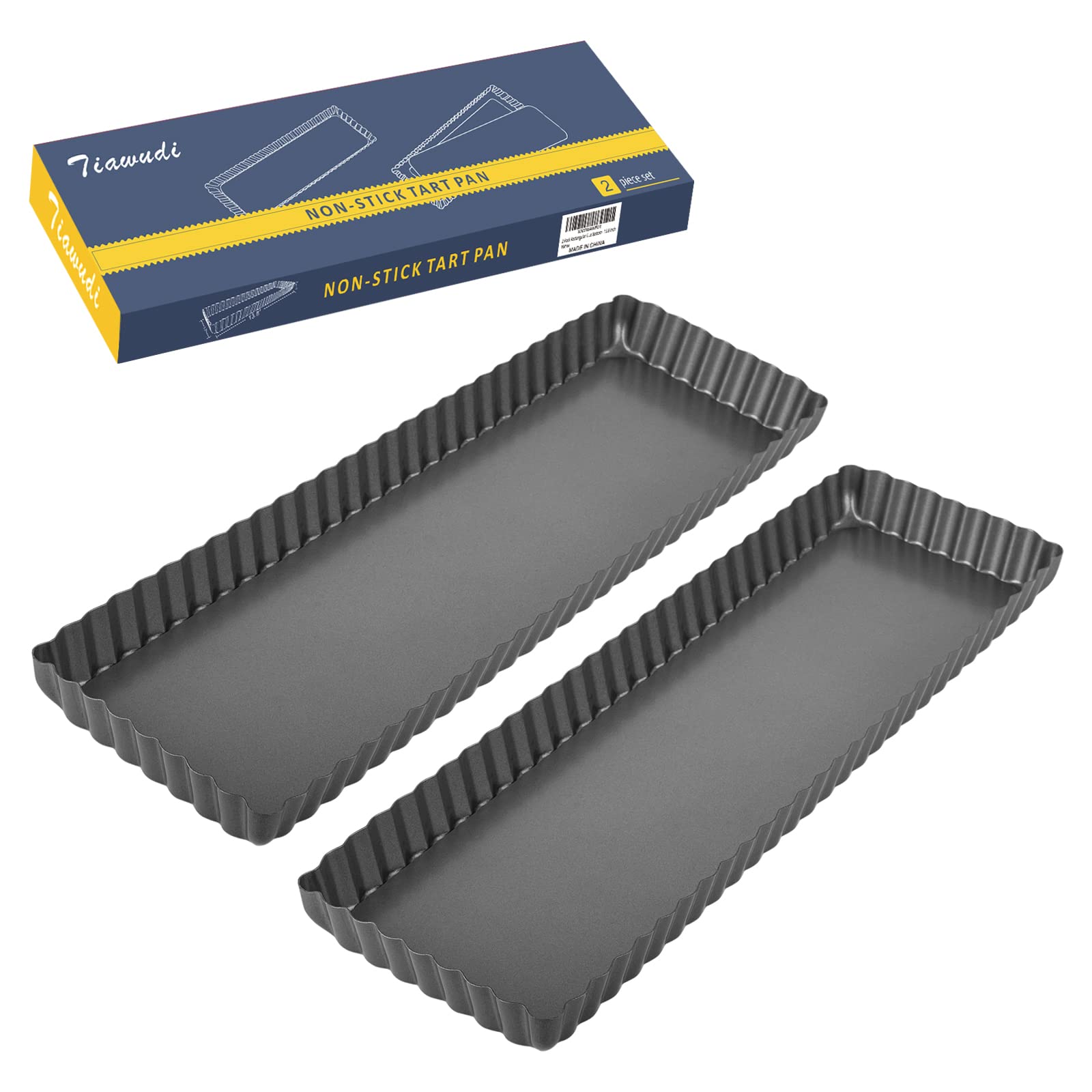 Tiawudi 2 Pack Rectangular Tart Pan, Non-Stick Quiche Pan With Loose Bottom, The Fluted Edges On Your Tarts And Quiches,13 7/8 I